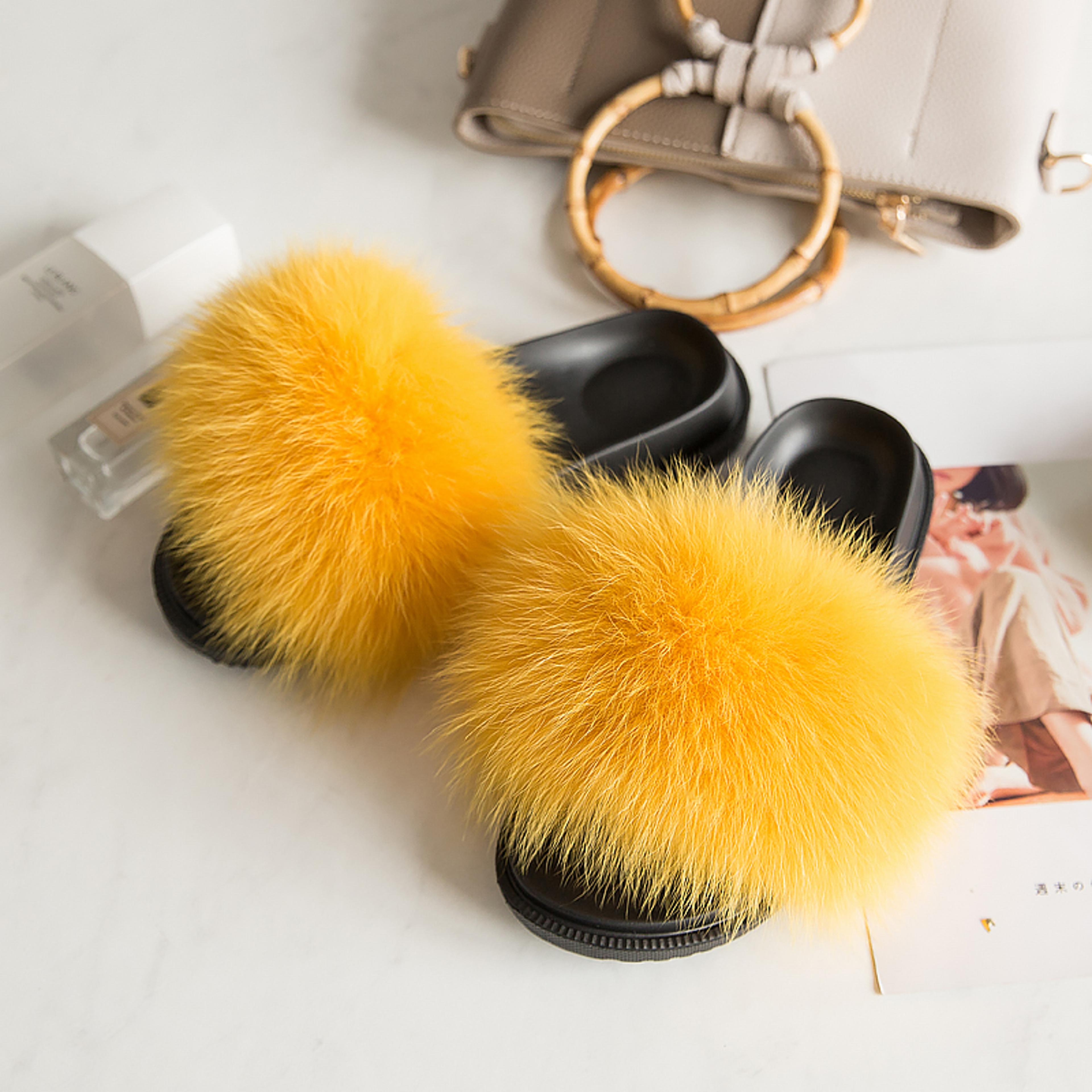 Luxury Fox Fur Slides For Women Designer Sandals Summer Furry Slippers Flip Flops Shoes Plus Size S