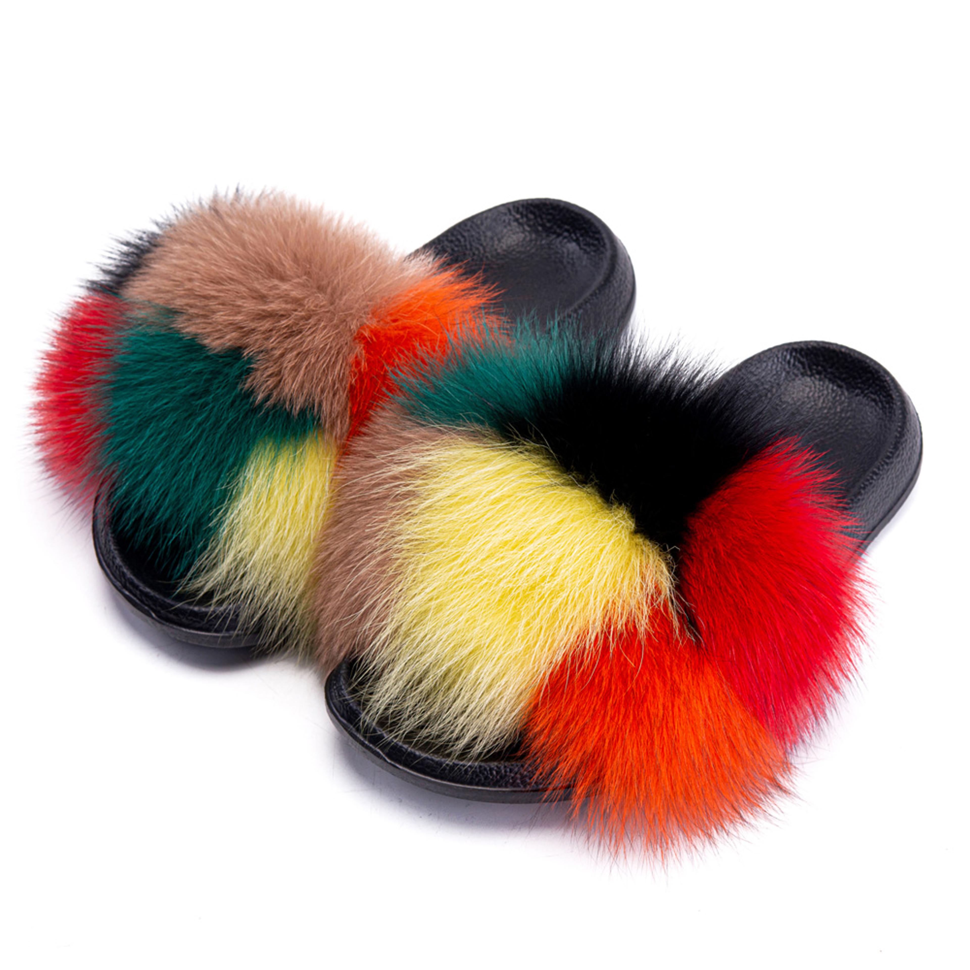 Luxury Fox Fur Slides For Women Designer Sandals Summer Furry Slippers Flip Flops Shoes Plus Size S