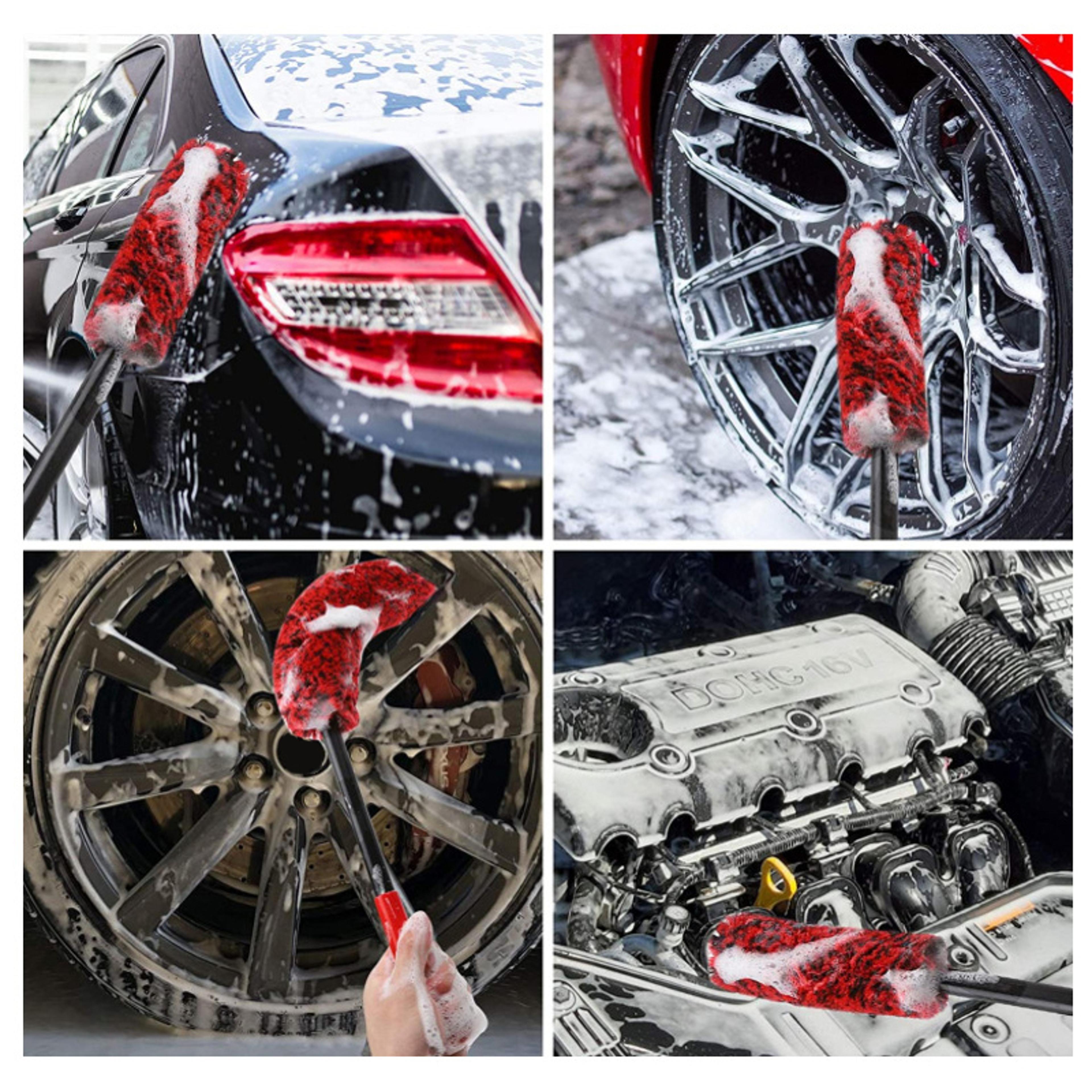 Plush Car Rim Tire Wash Brushes Car Wheel Detailing Cleaning Brush Long Handle Bendable Auto Wheel  4
