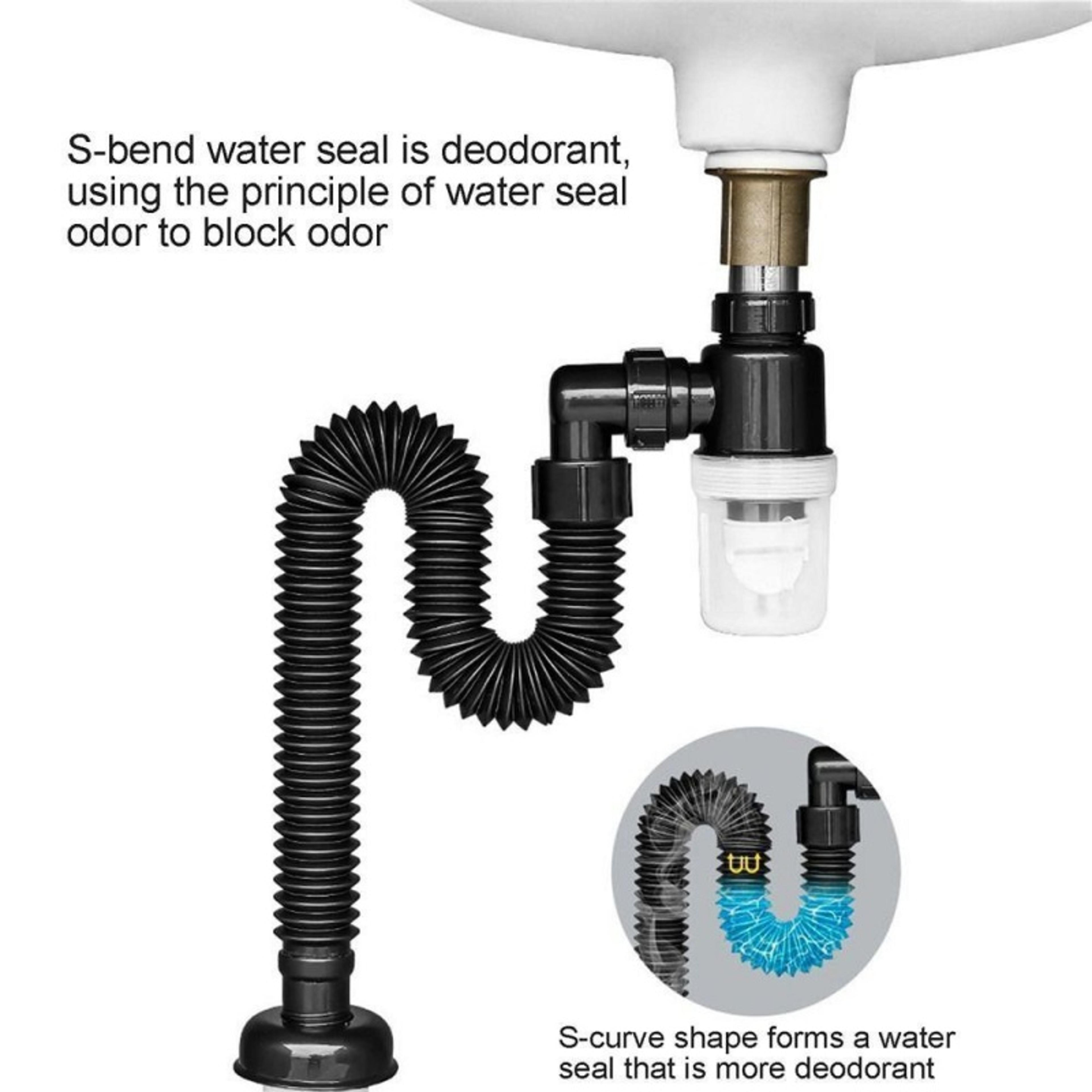 Flexible Downspout For Kitchen Sink Drain PTrap With Retractable Deodorizing Filter 2