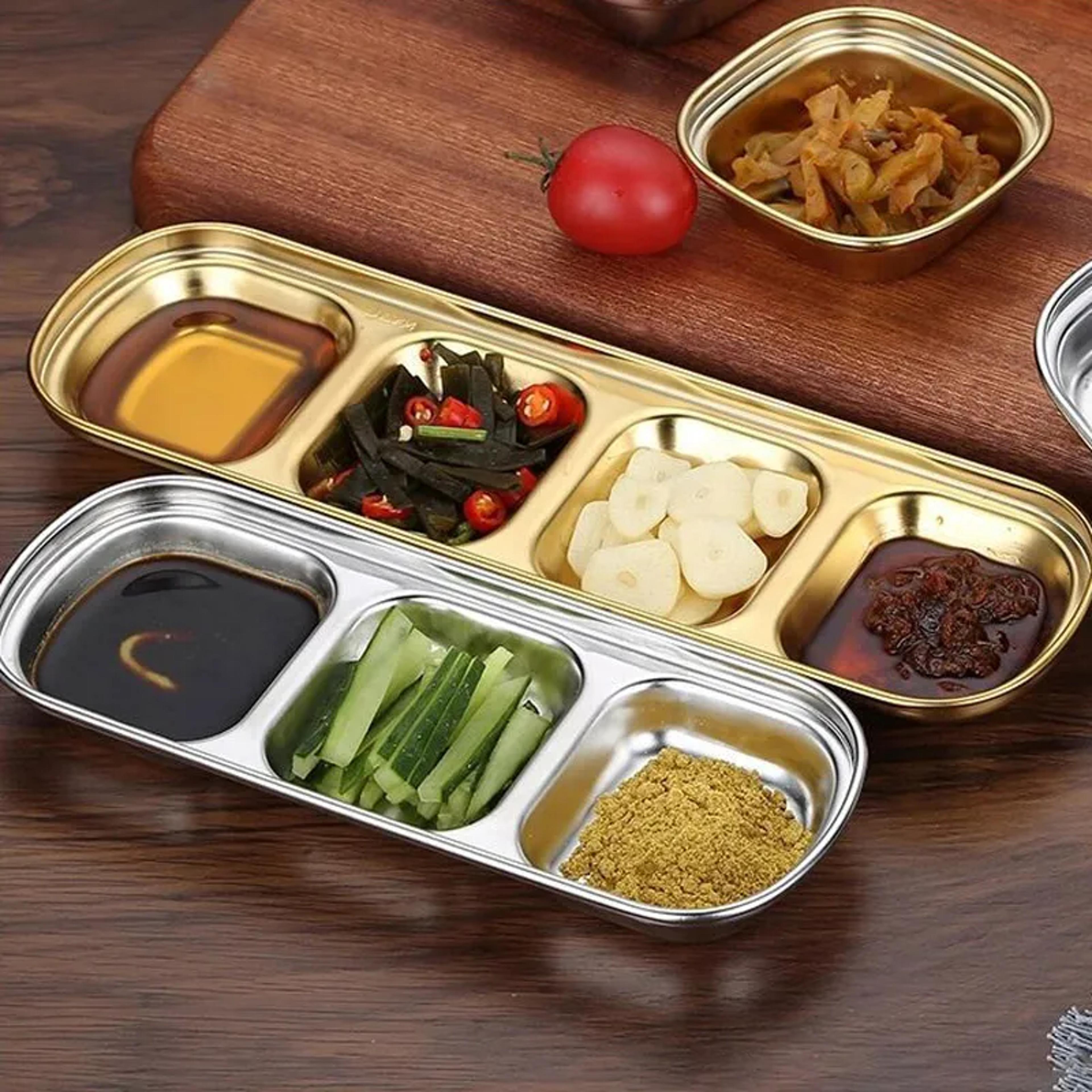 Gold Stainless Steel Seasoning Dish Hot Pot Dipping Bowl Square Soy Sauce Dish Barbecue Snack Plate 5