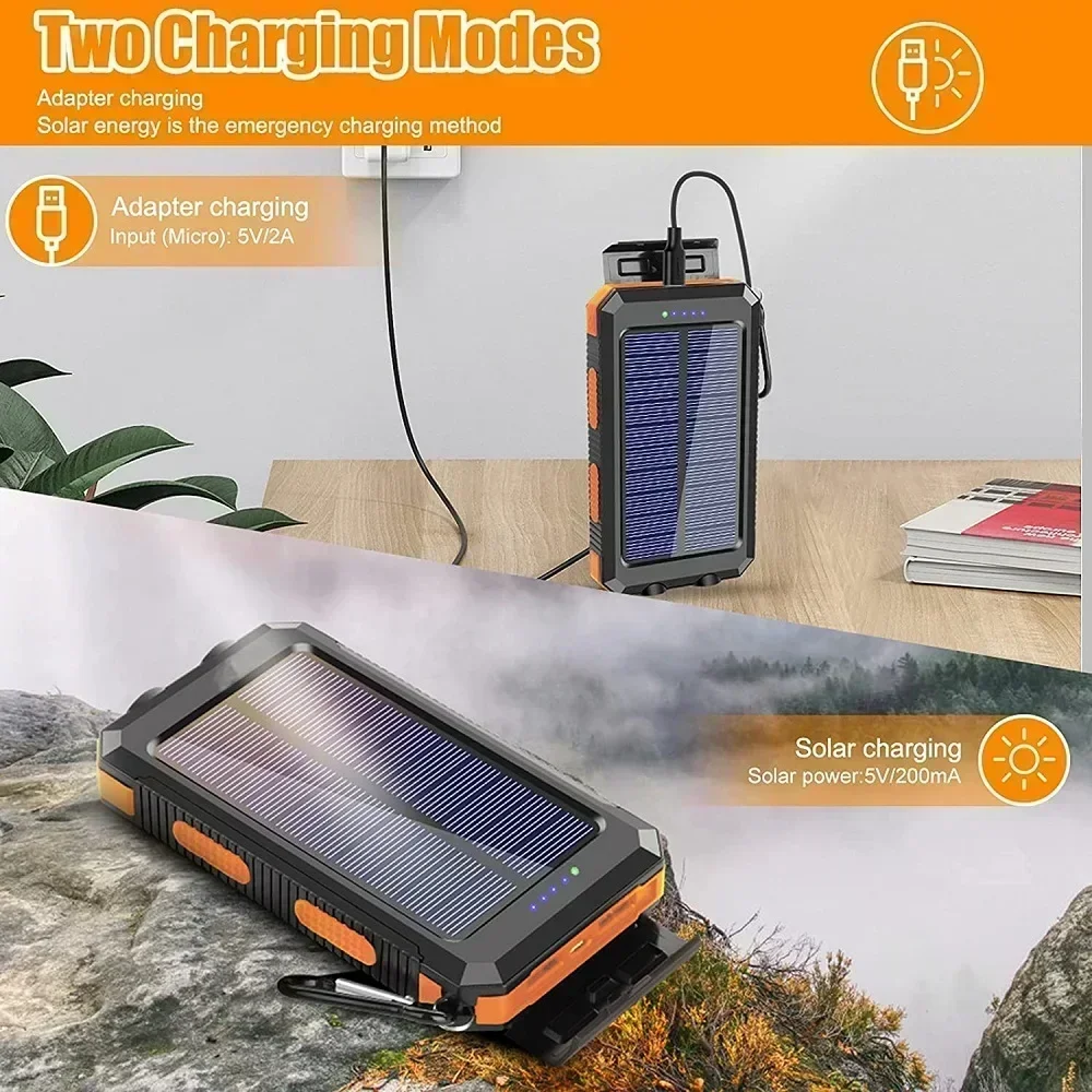 Portable Charging Poverbank Solar Power Bank External Battery Charger With Strong Light LDE Light 2