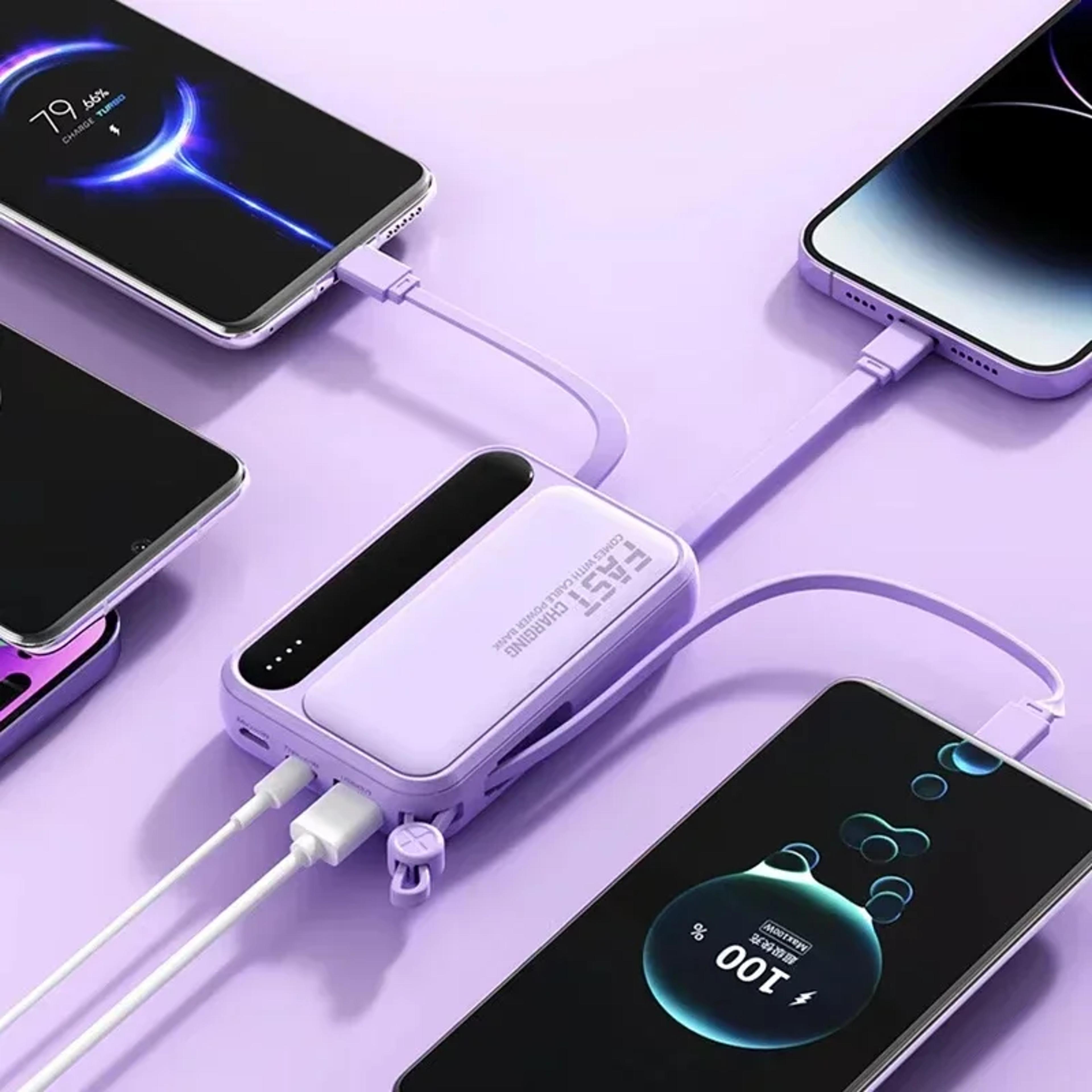 Portable Battery Power Bank  Large Capacity Built In Cables Intelligent Digital Display Light 3