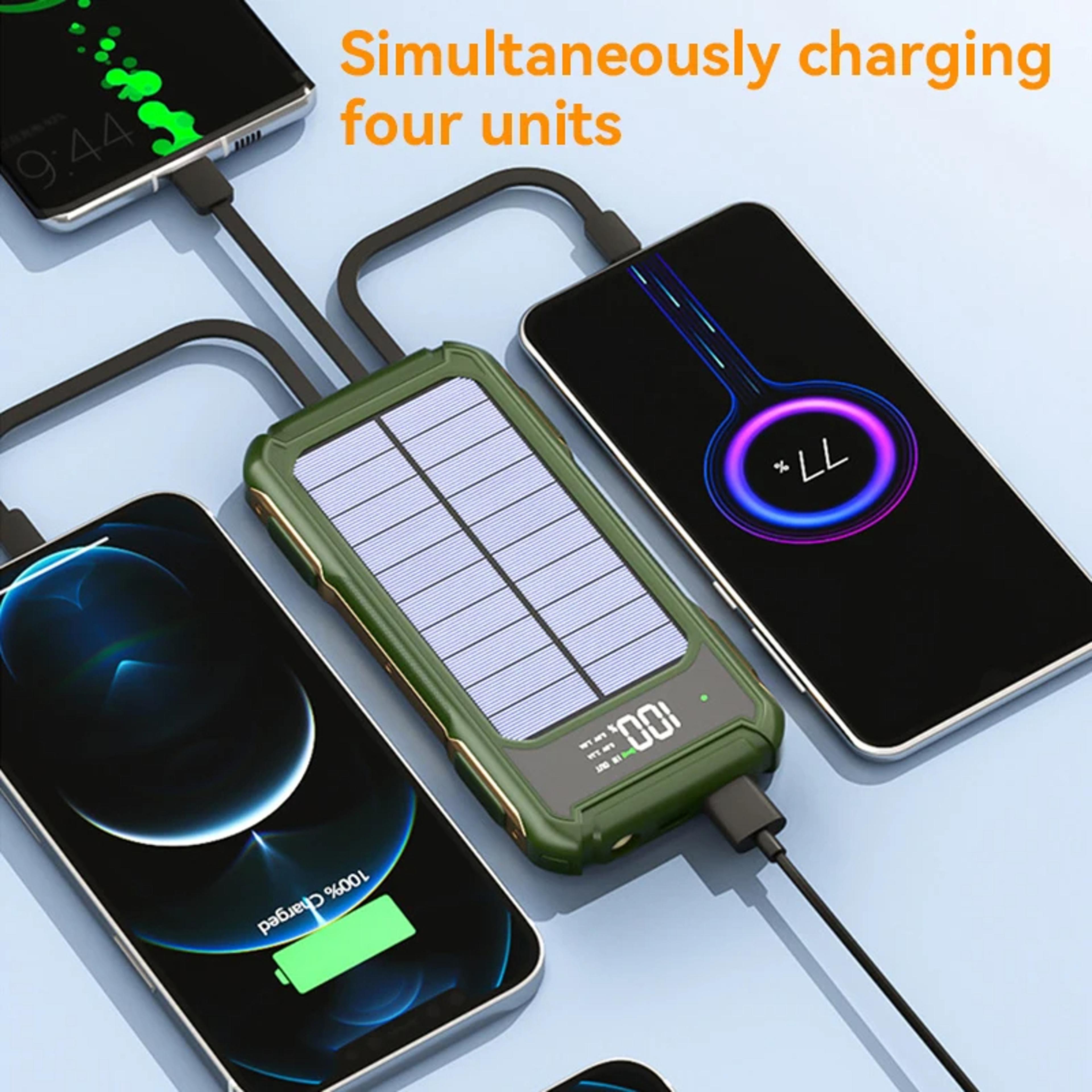 Solar Power Bank Large Capacity Built In Cables Intelligent Digital Display Laser Light For Samsung 4