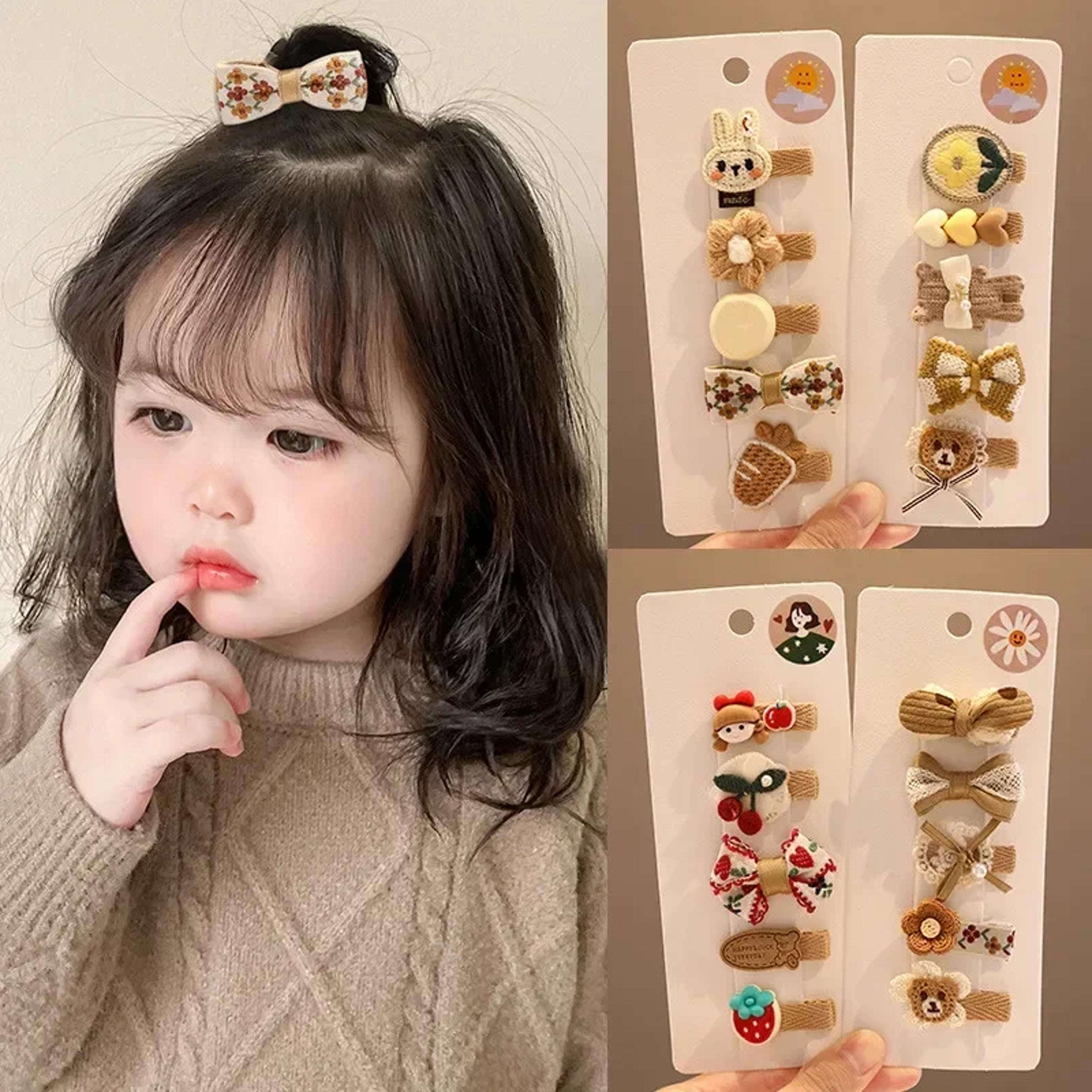 Baby Girl Hair Clips Korean Cute Fashion Cartoon Bear Bowknot Pin Milk Coffee Color Toddler Kids He 9