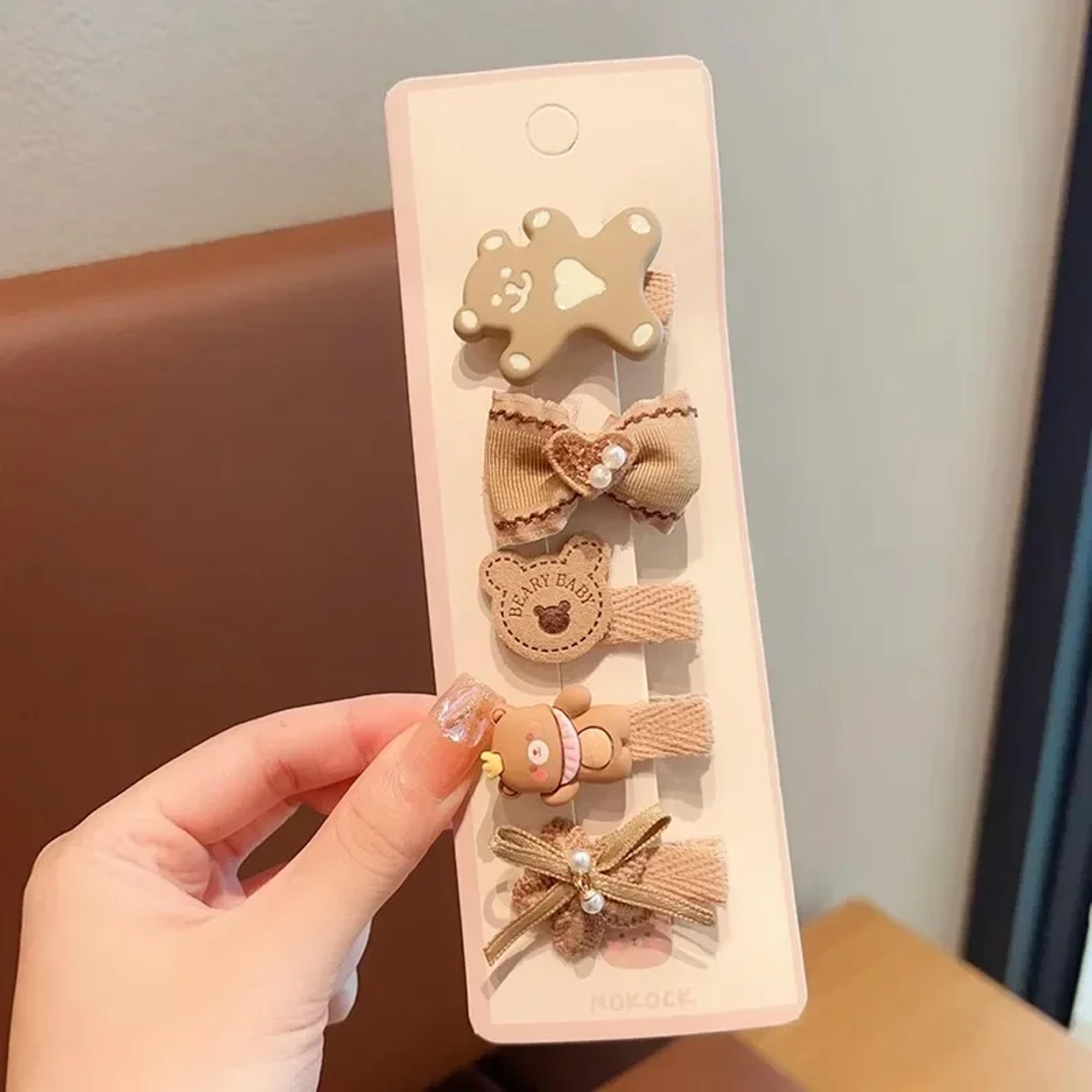 Baby Girl Hair Clips Korean Cute Fashion Cartoon Bear Bowknot Pin Milk Coffee Color Toddler Kids He 2
