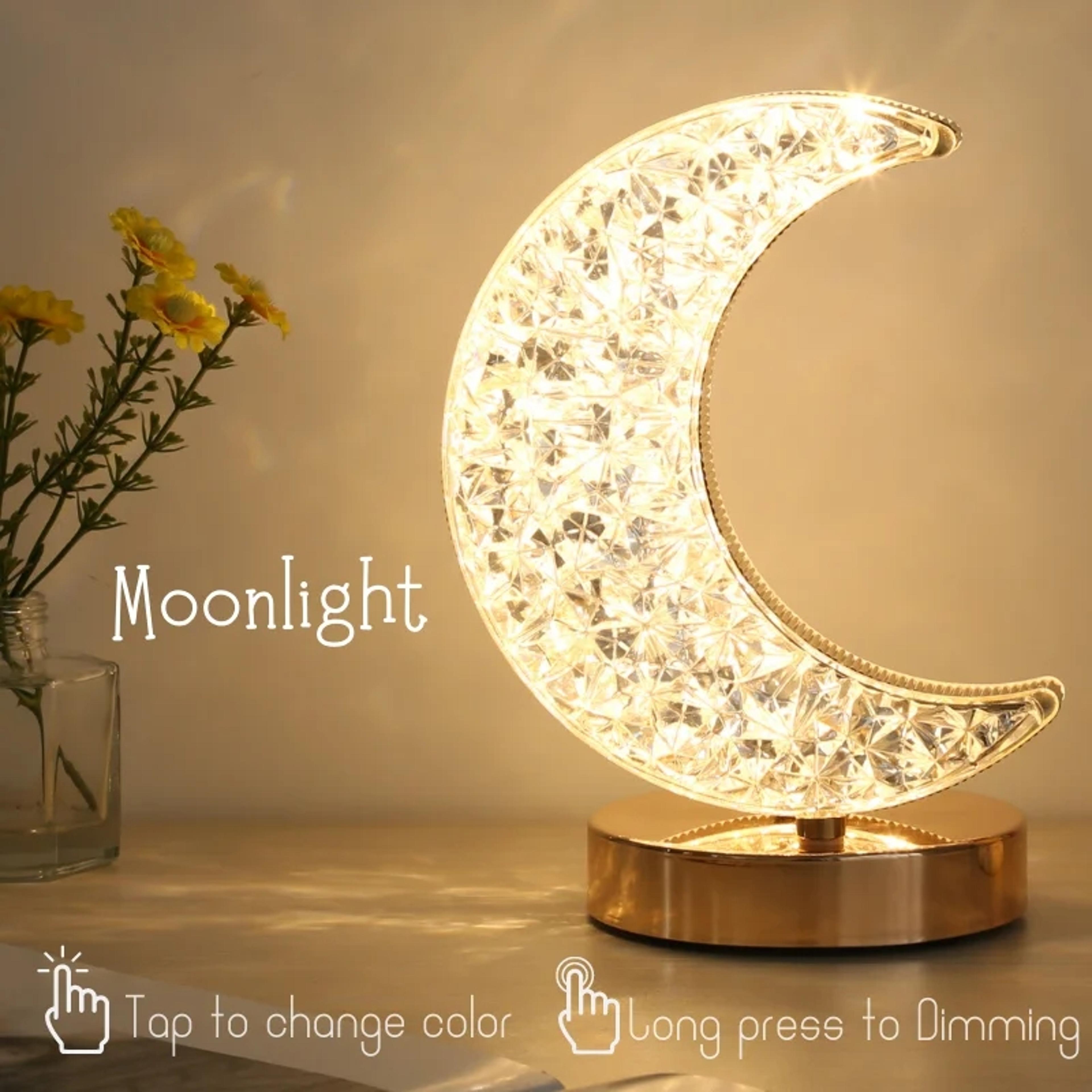 crystal touch dimming night light for bedroom, usb led ambient table, girls room home decor, aesthetics moon lamp