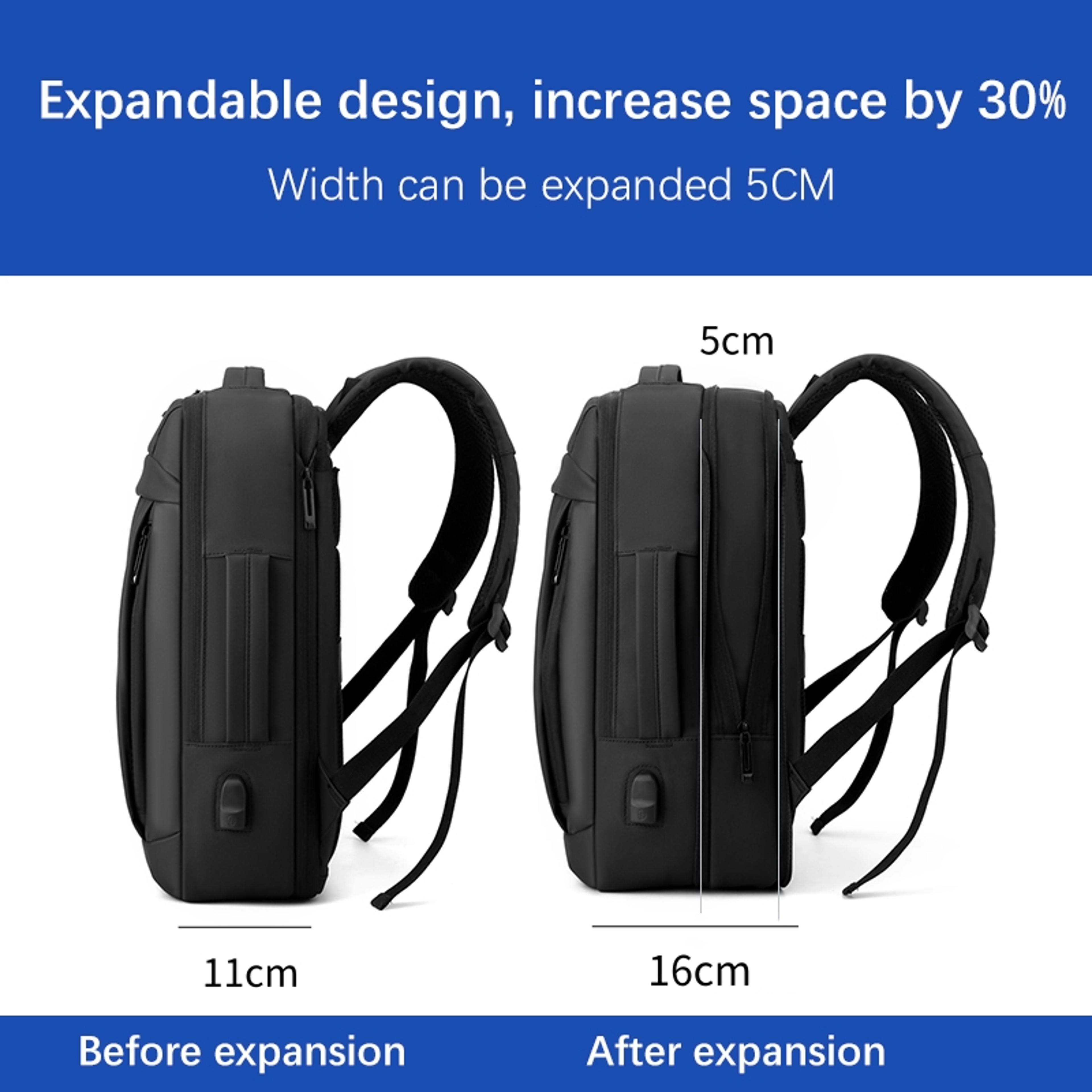 Waterproof 17 Inch Business Laptop Backpack School Book Bag Expandable Notebook For Men 6