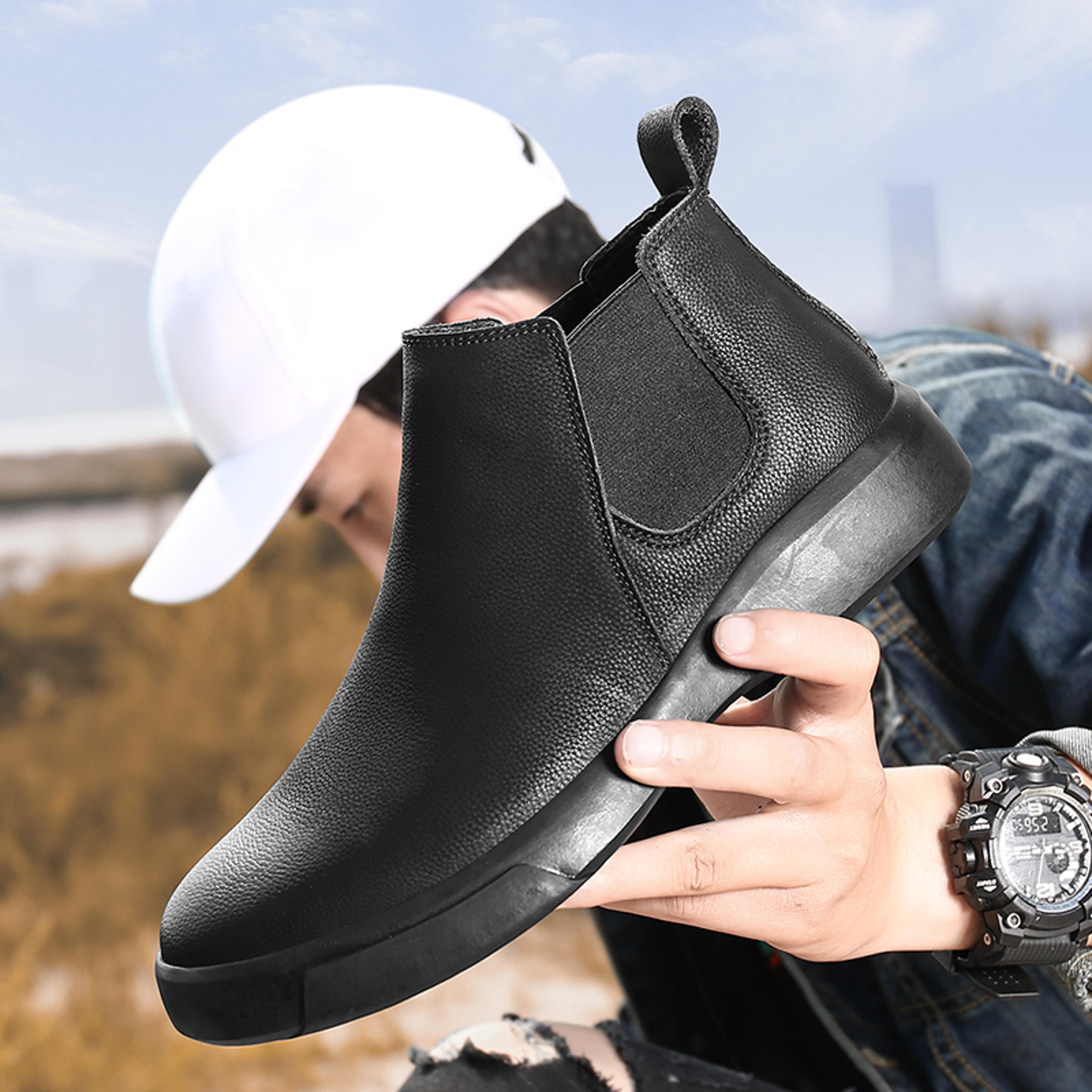 Men Winter Leather Ankle Boots With Fur NoSlip High Top Chelsea Boots Casual Work Shoes For Outdoor 1