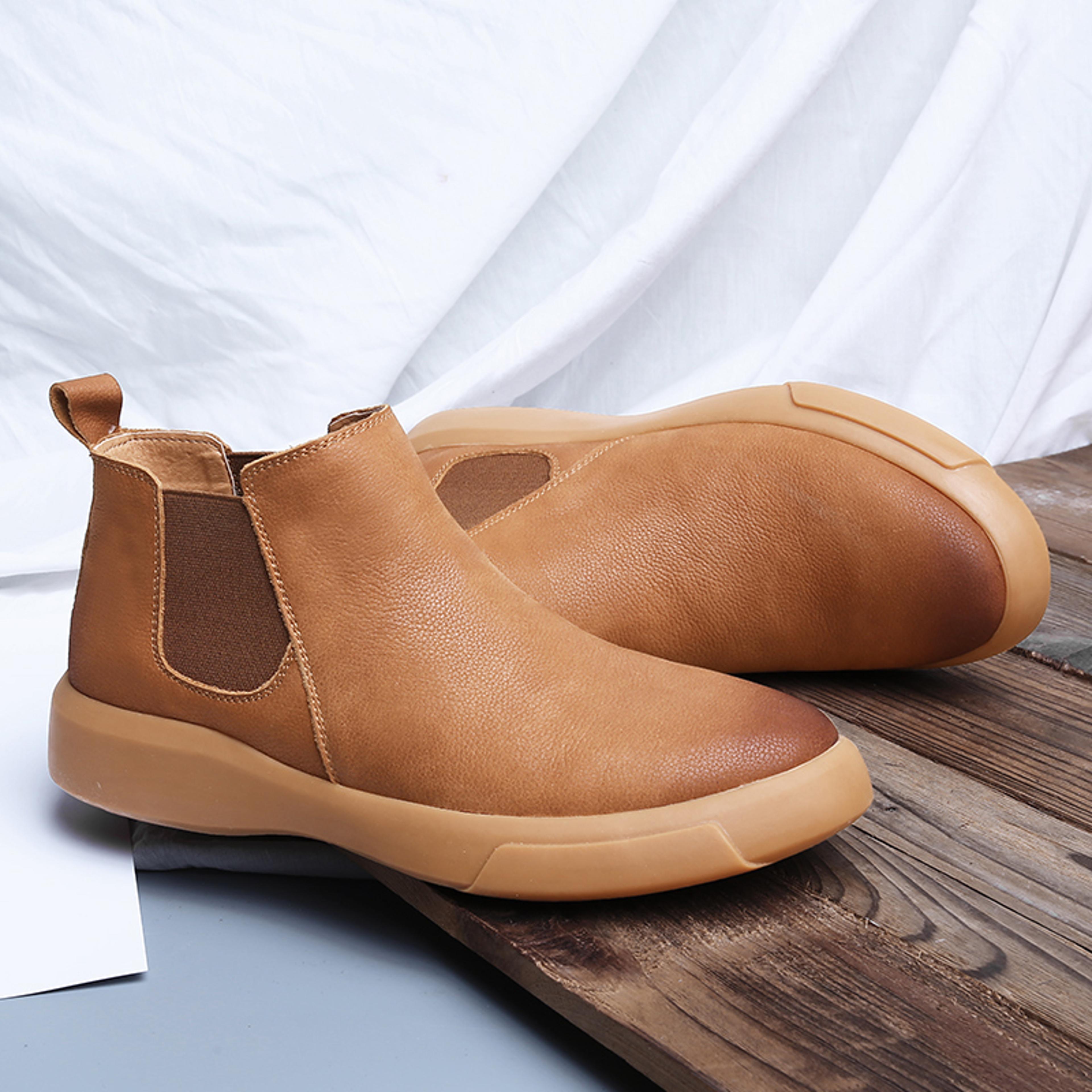 Men Winter Leather Ankle Boots With Fur NoSlip High Top Chelsea Boots Casual Work Shoes For Outdoor 6