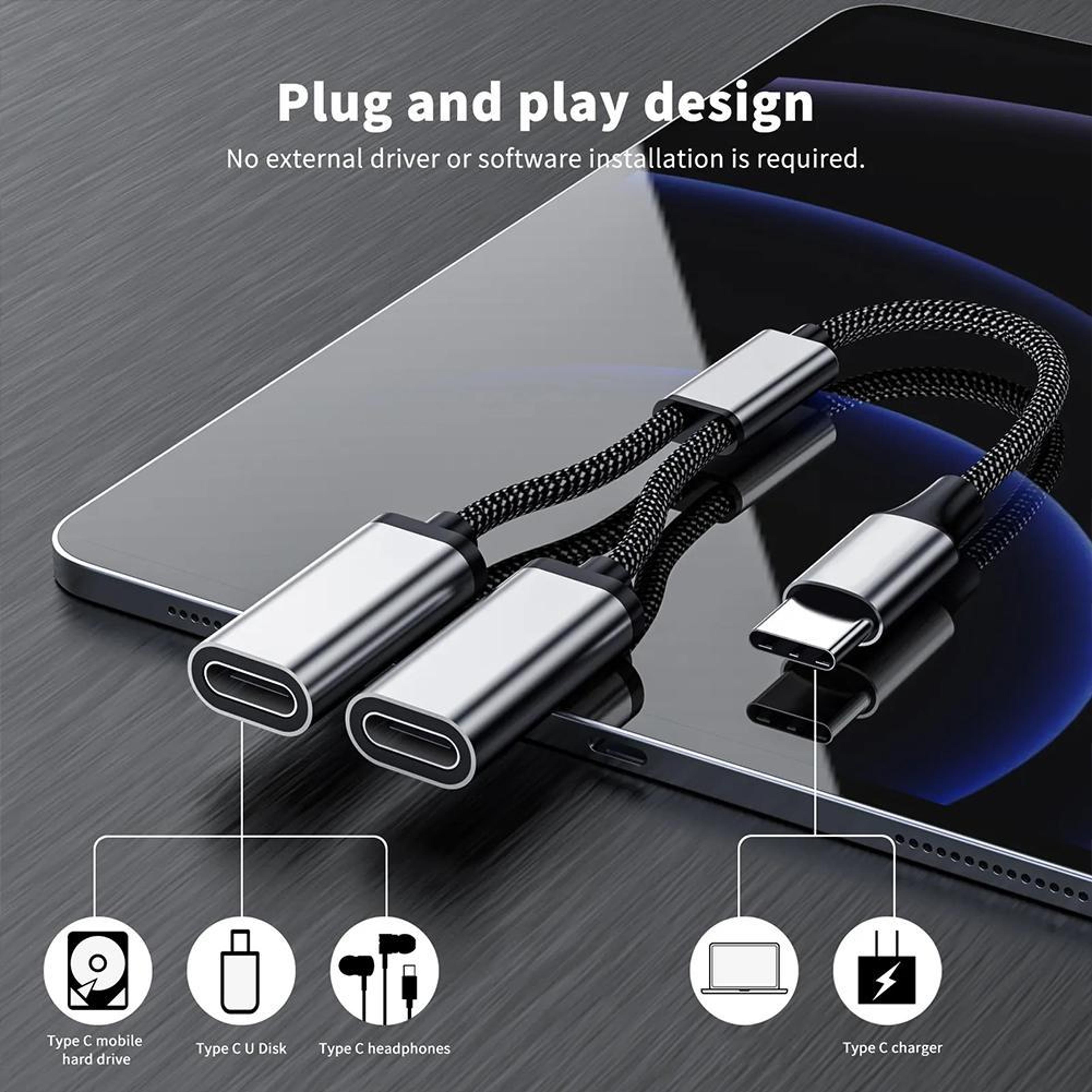 TypeC Hub One To Two Type C Splitter For Mobile Phone Tablet Computer PC Accessories For Easy Data  5