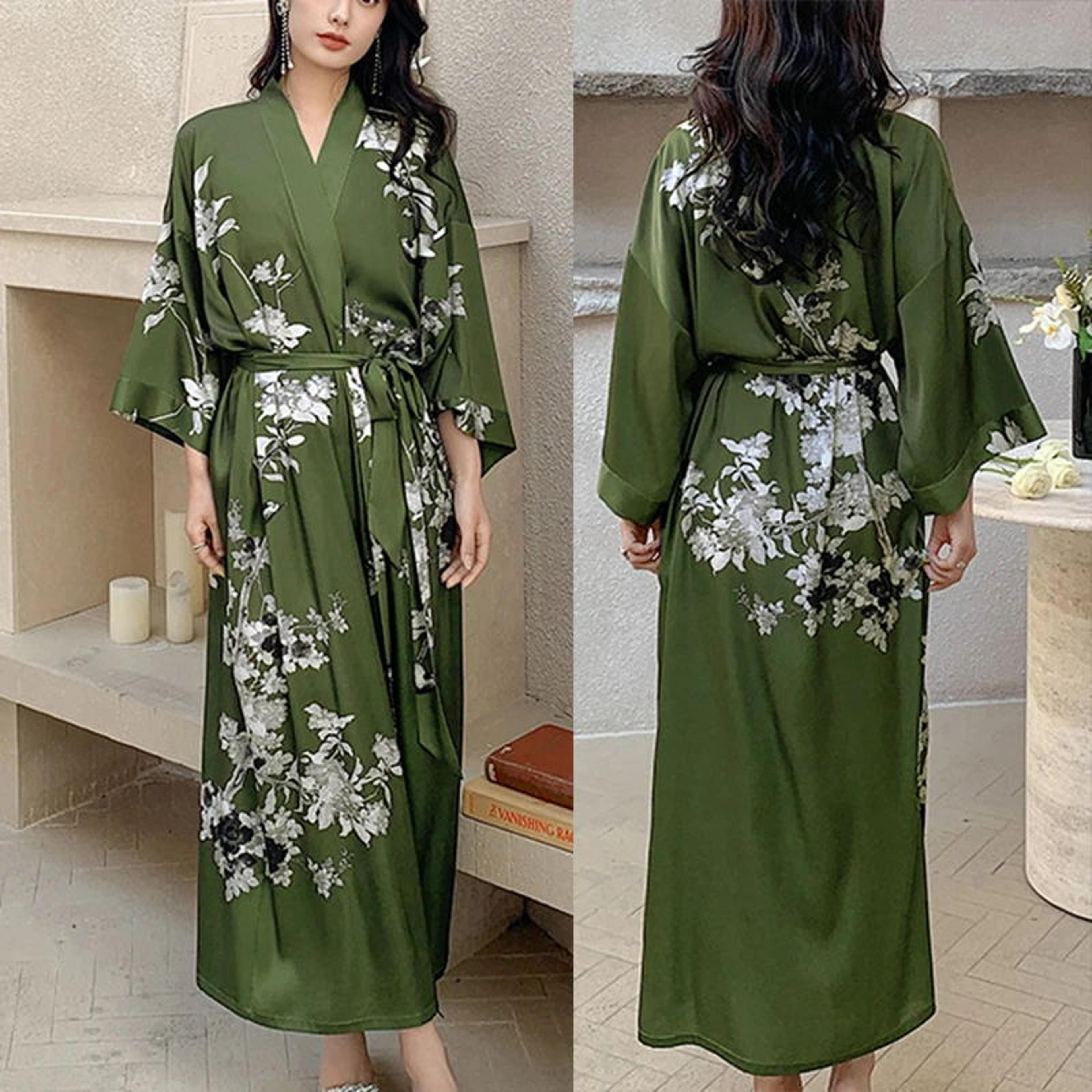 Sexy Black Print Flower Long Robe Nightgown Summer Kimono Bathrobe Gown Rayon Half Sleeve Women Lou 2