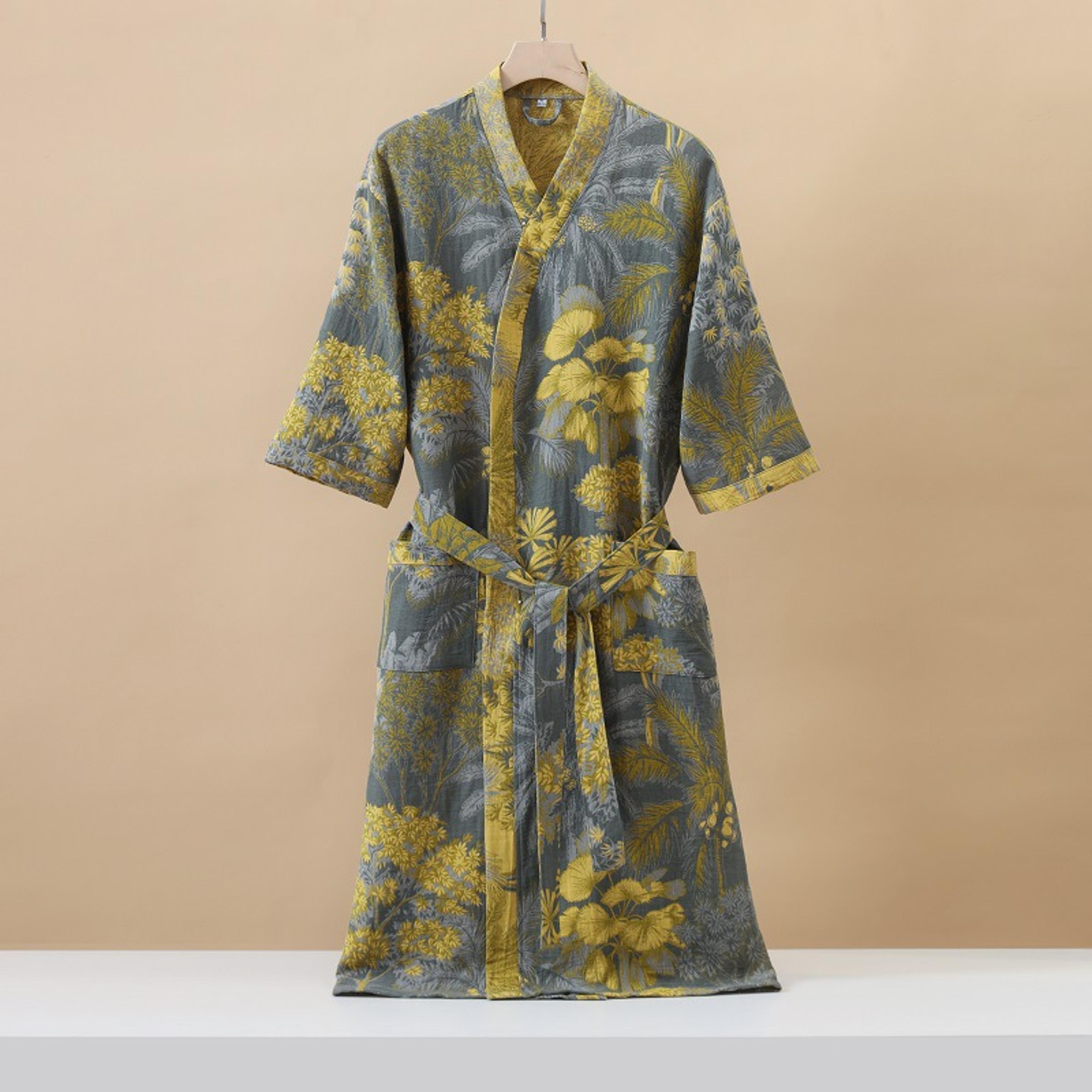 Half Sleeve Kimono Bathrobe Cotton Fashionable Printed Sleepwear Thin Quick Drying Absorbent Home W 4