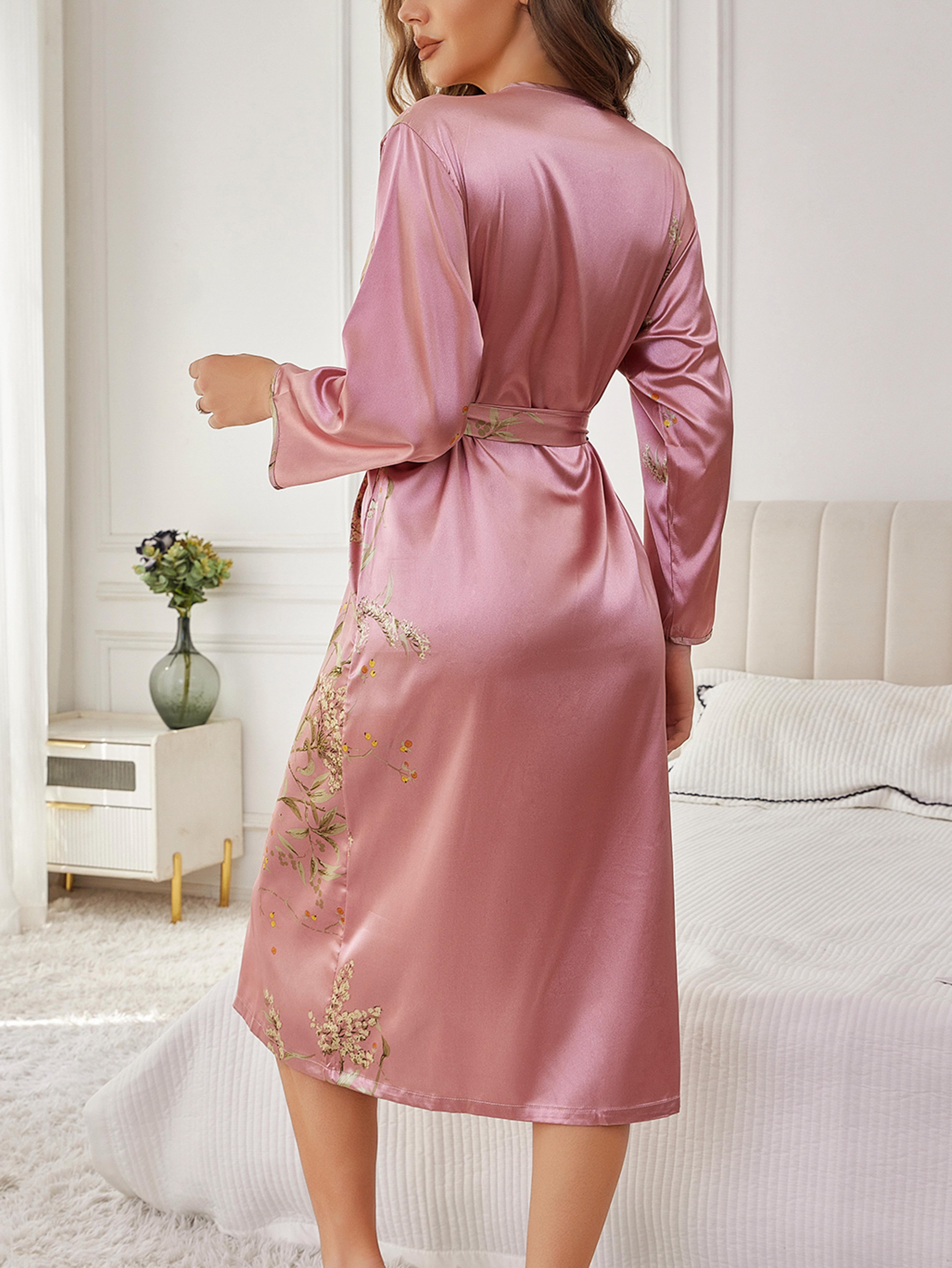 Elegant Womens Silk Robe Floral Print Long Sleeve Loungewear Breathable Loose Fit AllSeason 6