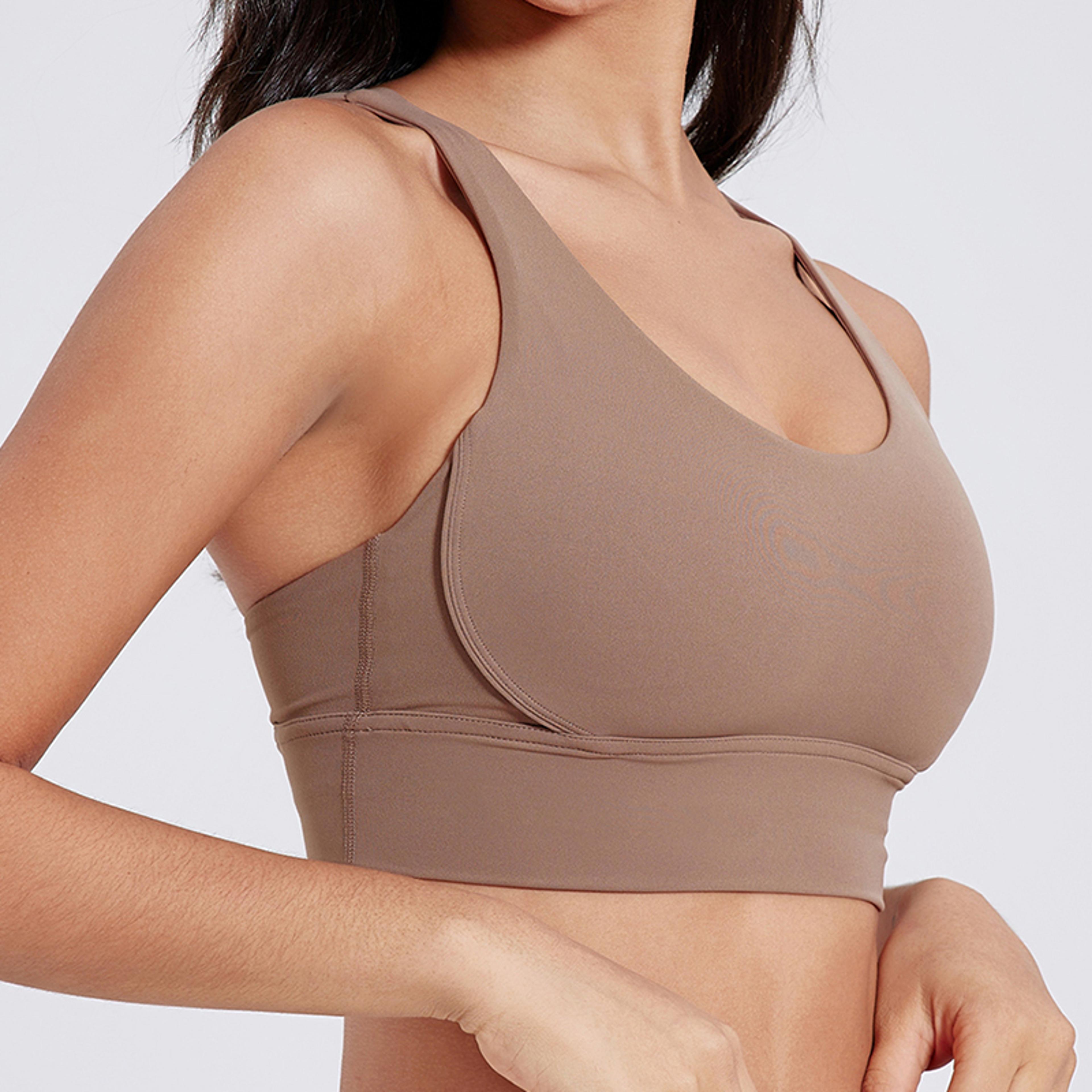 Fitness Sport Bra Top Solid Color Women Cross Back Bra Soft Gym Yoga Athletic Workout With Chest Pa 16