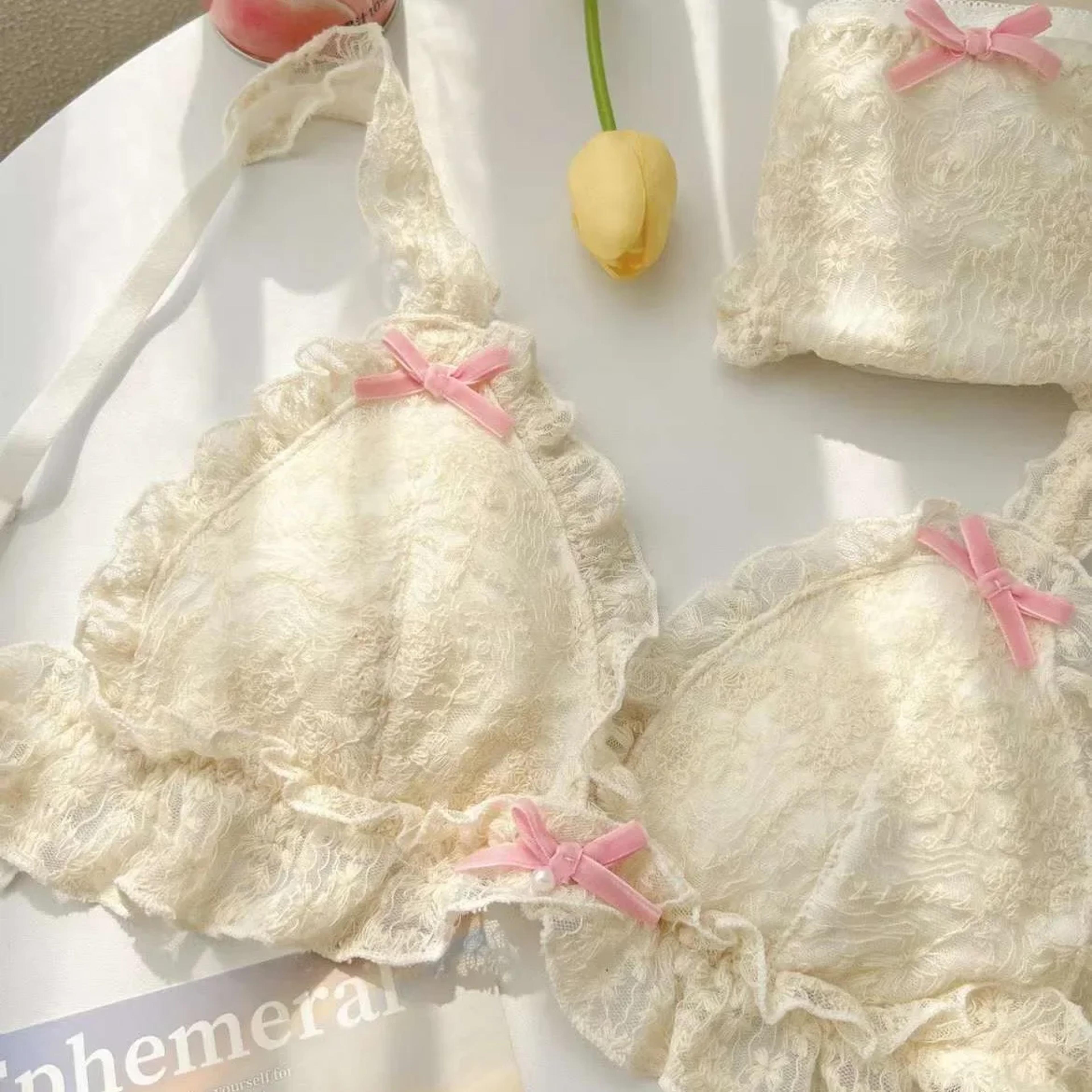 Sweet Style Bra Cover French Retro Lolita Lace Fringed Bra Without Steel Rings Comfortable Design 5