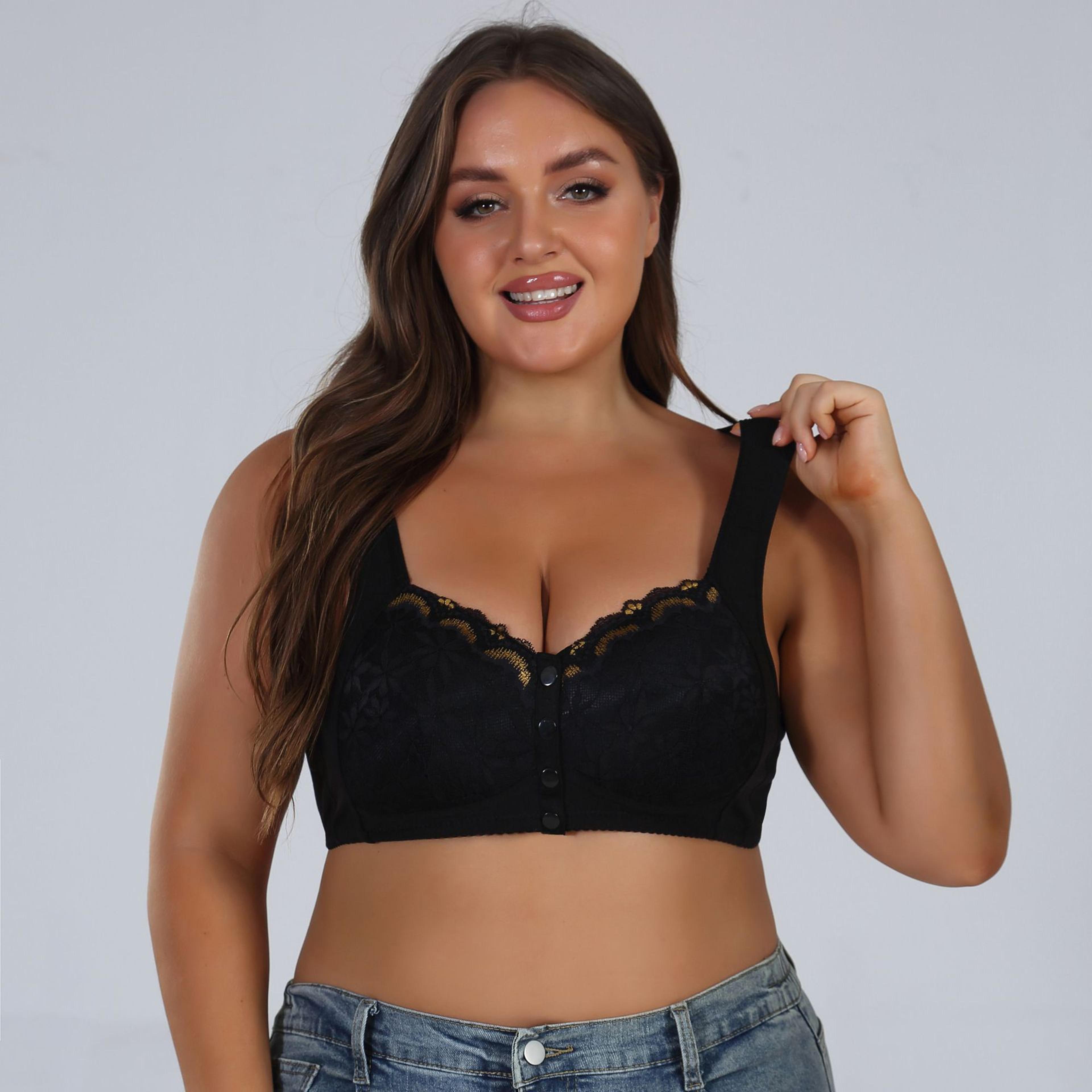 Comfortable Soft Cotton Bra Thin Cup Front Buckle Lace No Underwire Vest For Elderly Women Extra La 6