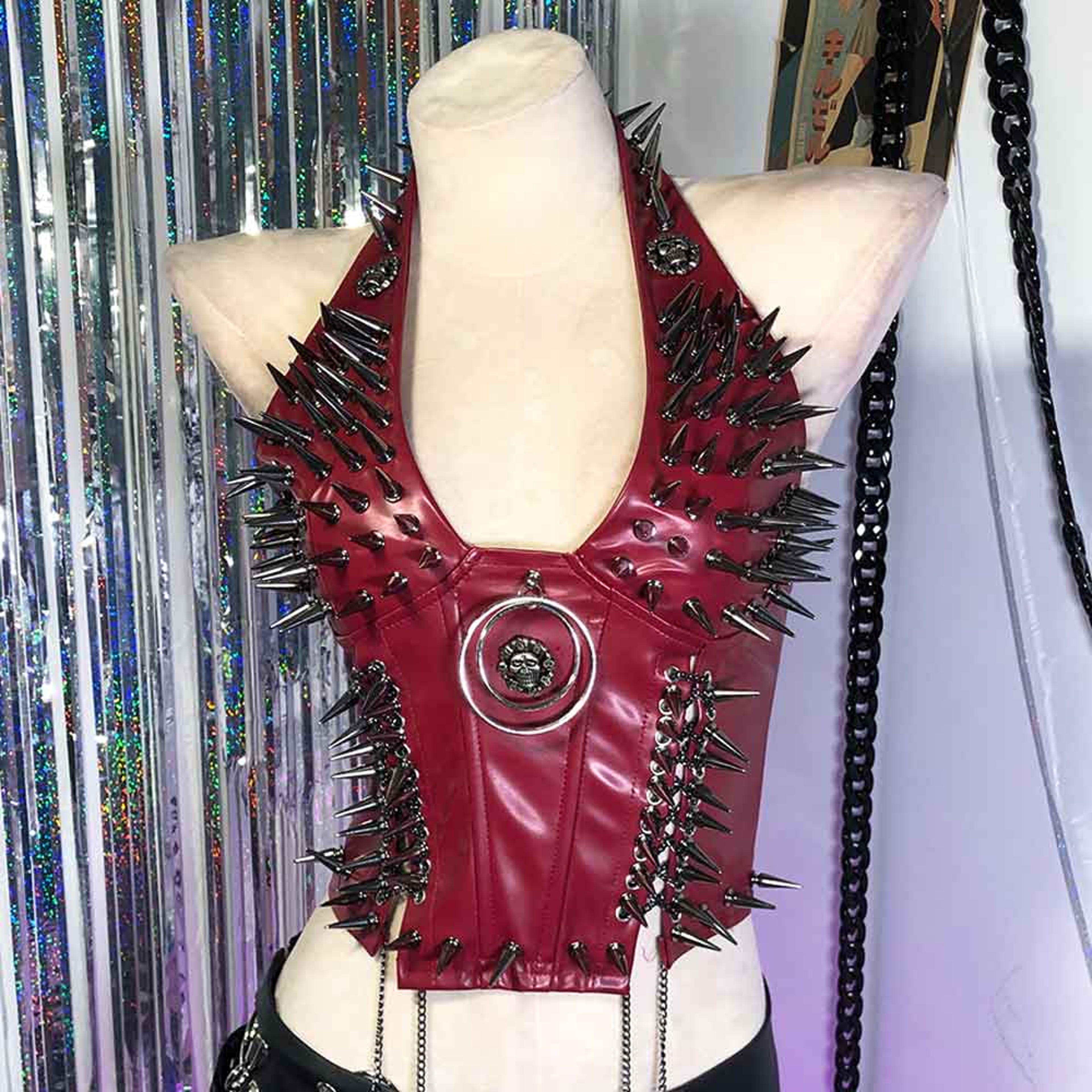 Gothic Bustier Y2K Punk Studded Crop Top Vegan Leather Goth Clothes Skull Grunge Emo Tank 13