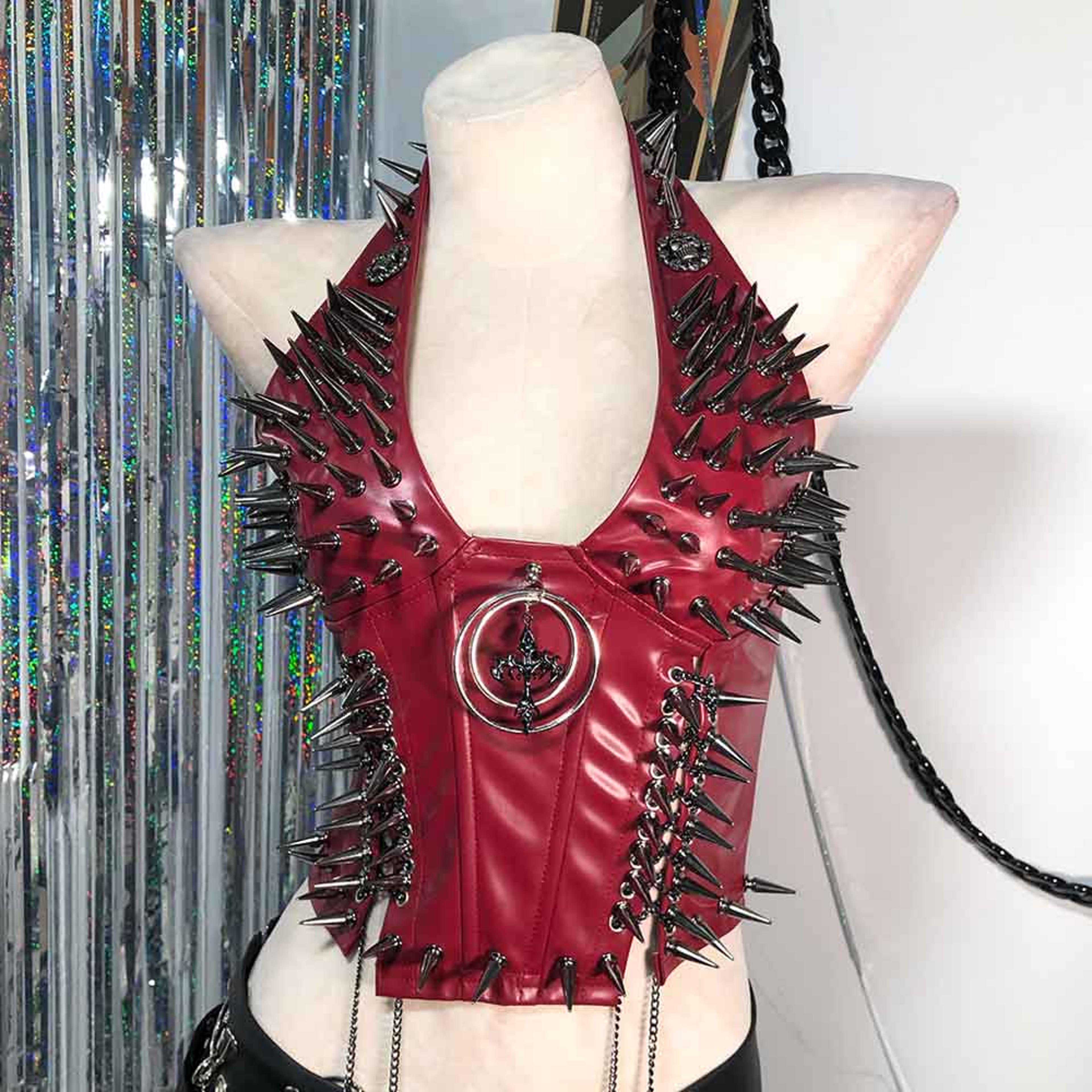 Gothic Bustier Y2K Punk Studded Crop Top Vegan Leather Goth Clothes Skull Grunge Emo Tank 14
