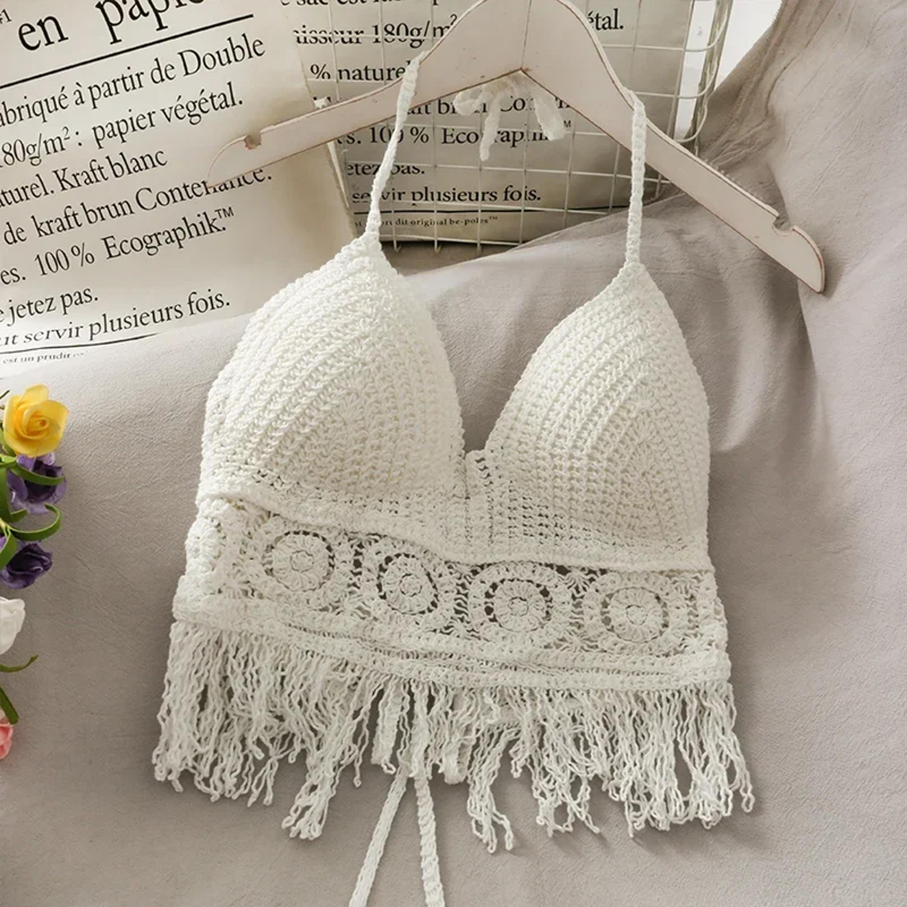 Lace Halter Neck Crop Tops Retro Wild Hollow Perspective Tassel Sexy Spaghetti Strap Tank Top Women 1