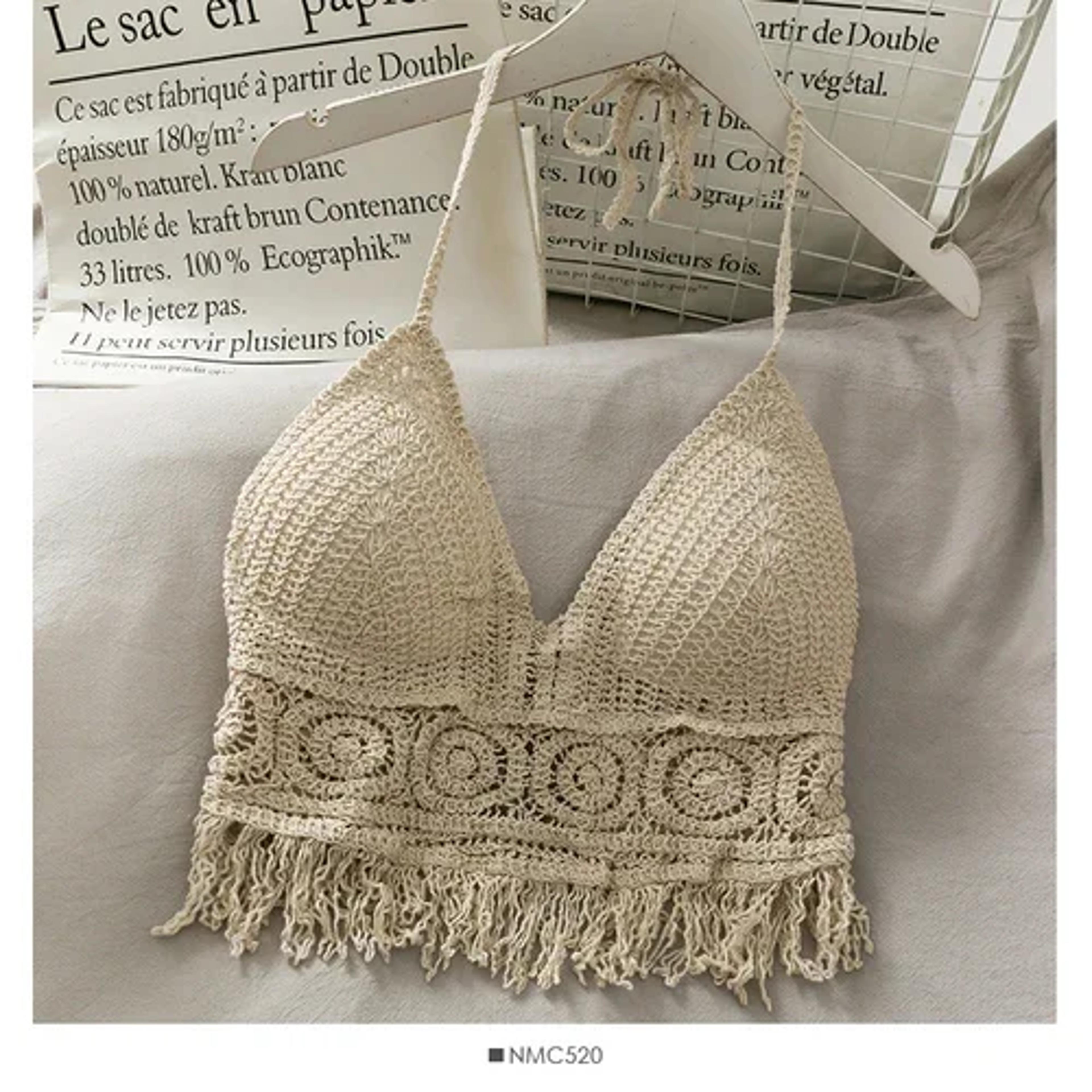 Lace Halter Neck Crop Tops Retro Wild Hollow Perspective Tassel Sexy Spaghetti Strap Tank Top Women 8