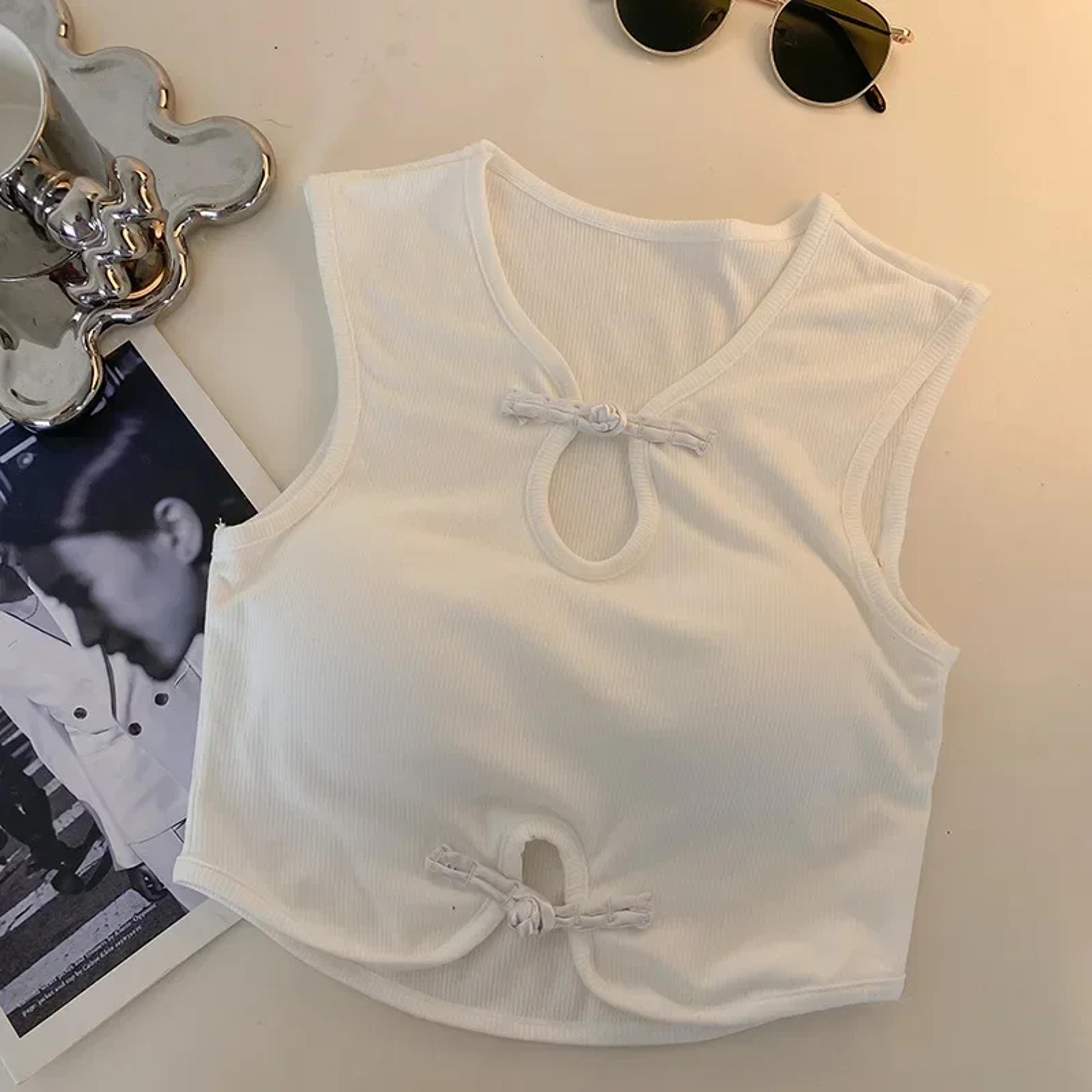 Casual Button Vintage Hault Tanks Camis Sleeveless Femme Croset Crop Tops With Builtin Bras For Wom 2