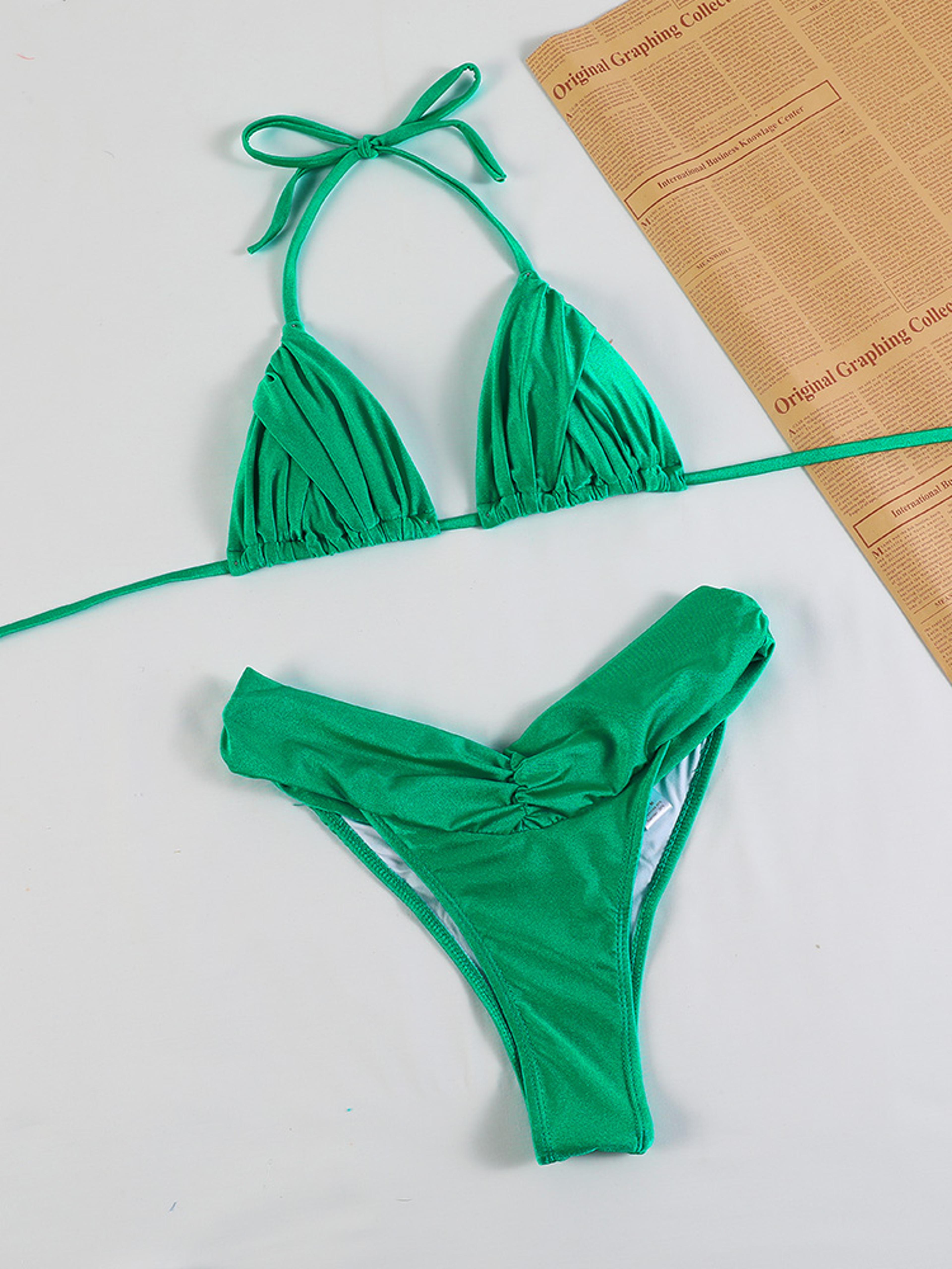 Sexy Folds Bikini Set Solid Micro Bikinis Women Swimsuit Female Triangle Swimwear Beach Wear Bathin 3