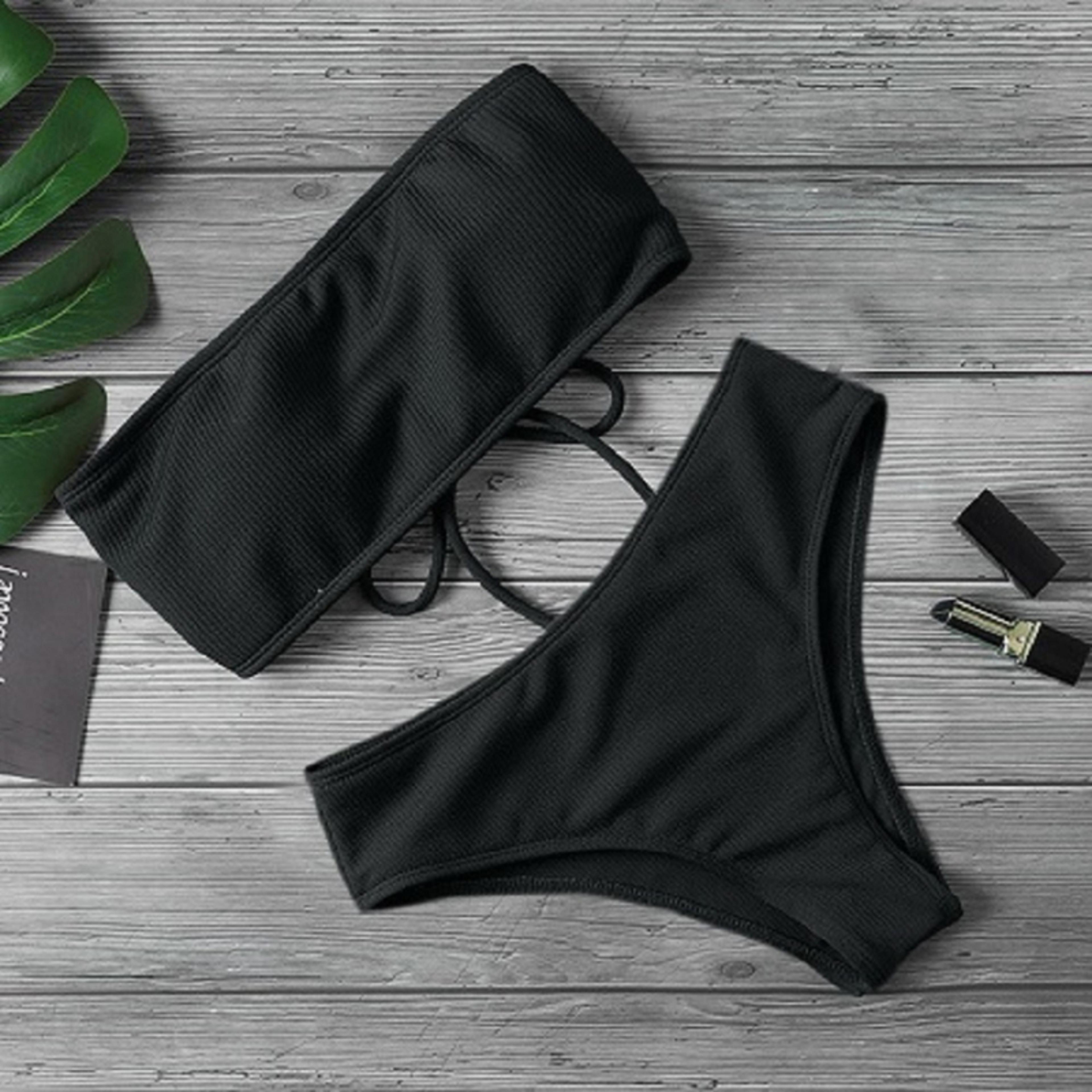 New Bikini High Waist Strapless Sexy Swimwear Women Fashion Swimsuit Padded Bathing Suit Monokin Pu 2