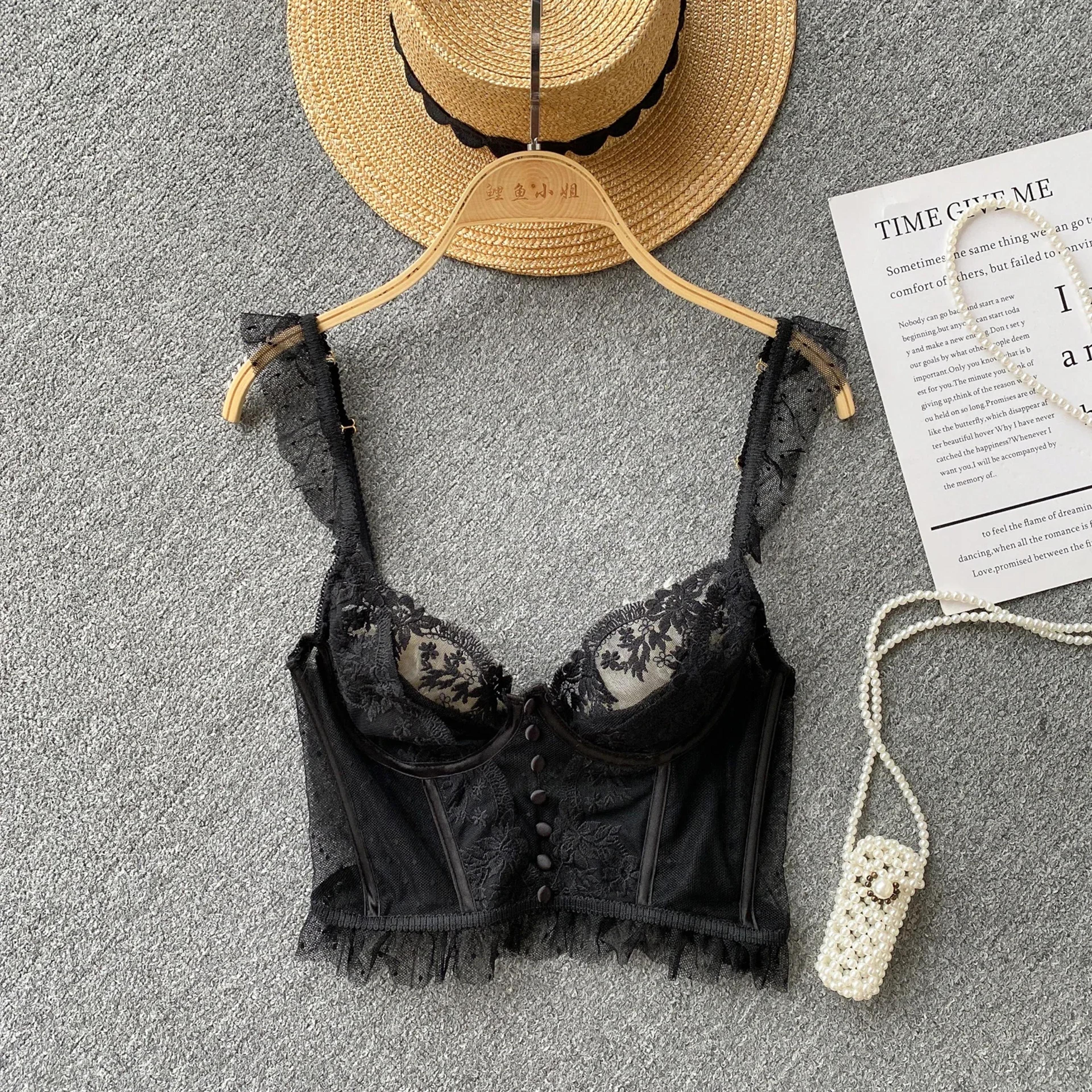Sexy French Chic Sleeveless Skinny Backless Corset Camis Lace Sheer Spaghetti Strap Hotsweet Tank T 3