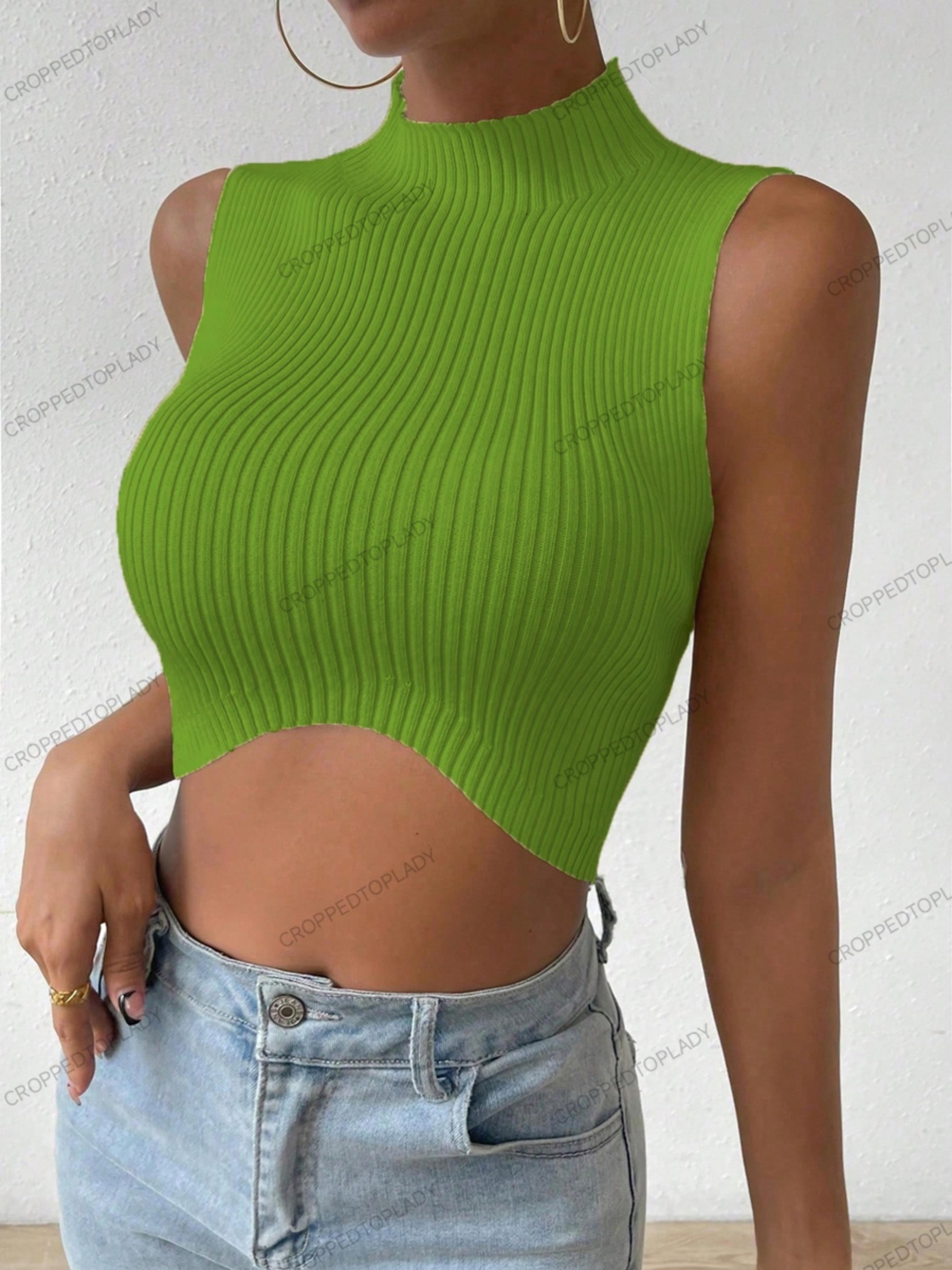 Sexy Knit Sleeveless Crop Top Summer Spring Women Casual Curve Corset Mock Neck Crossfit Femme Stre 4