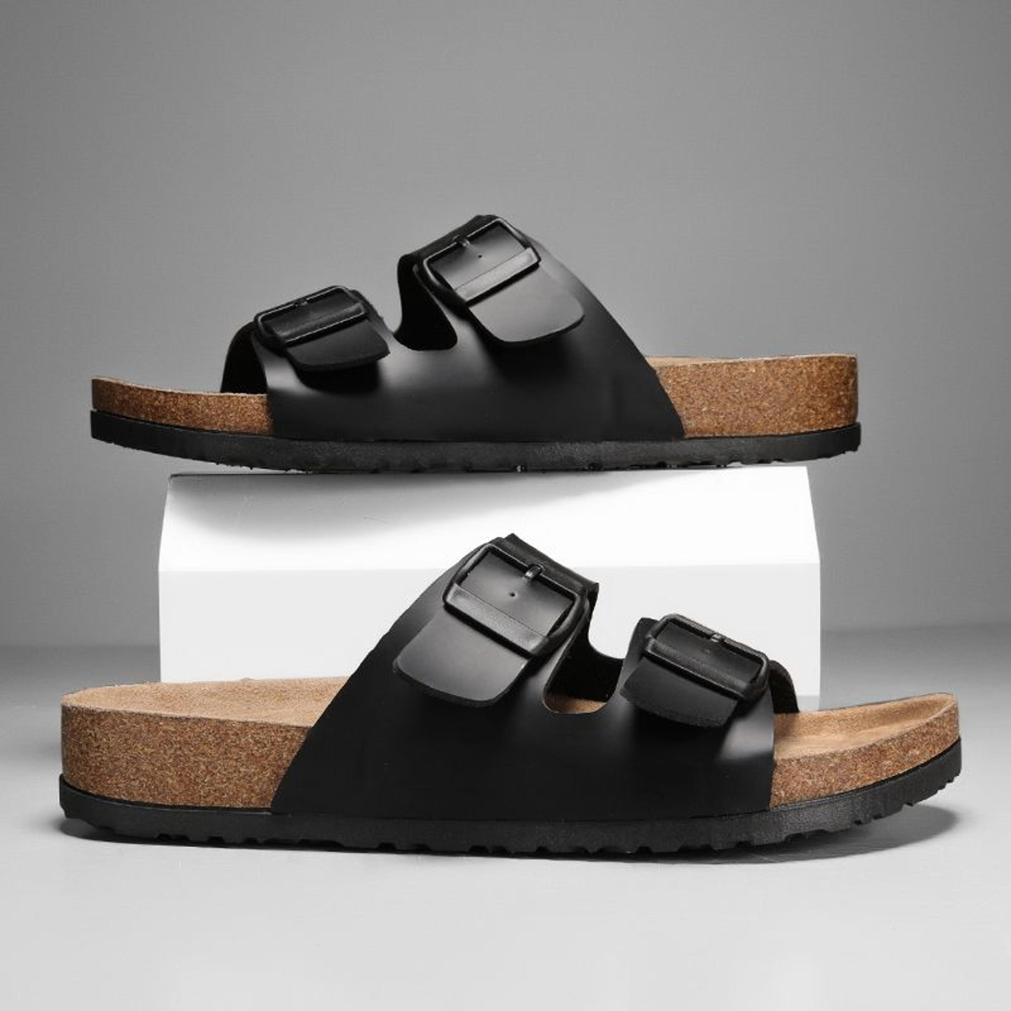 Retro Leather Cork Herringbone Slippers for Men NonSlip Casual Beach Sandals for Summer