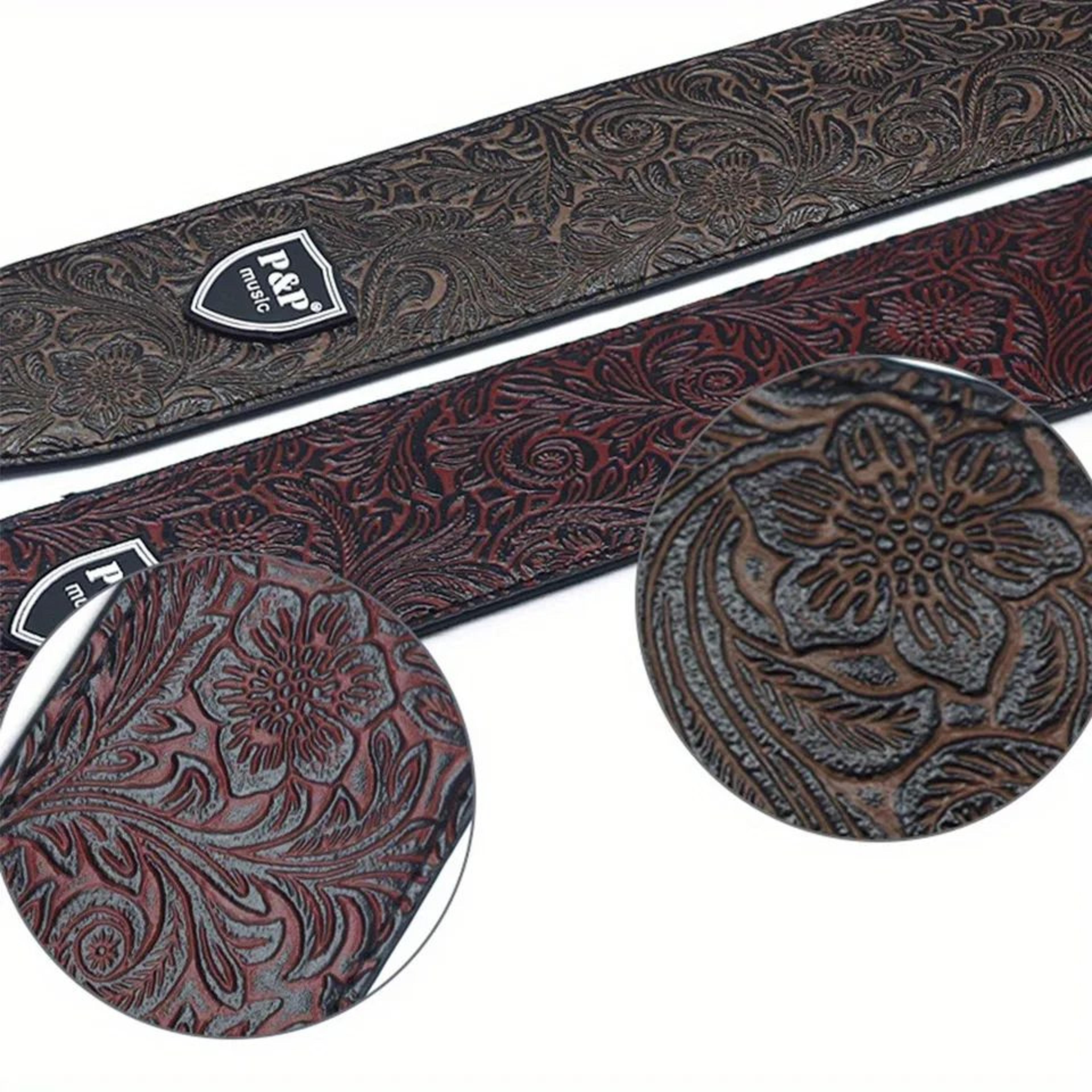 Premium PU Leather Guitar Strap Wide Adjustable Length Soft Embroidered Belt For Classical Electric 2