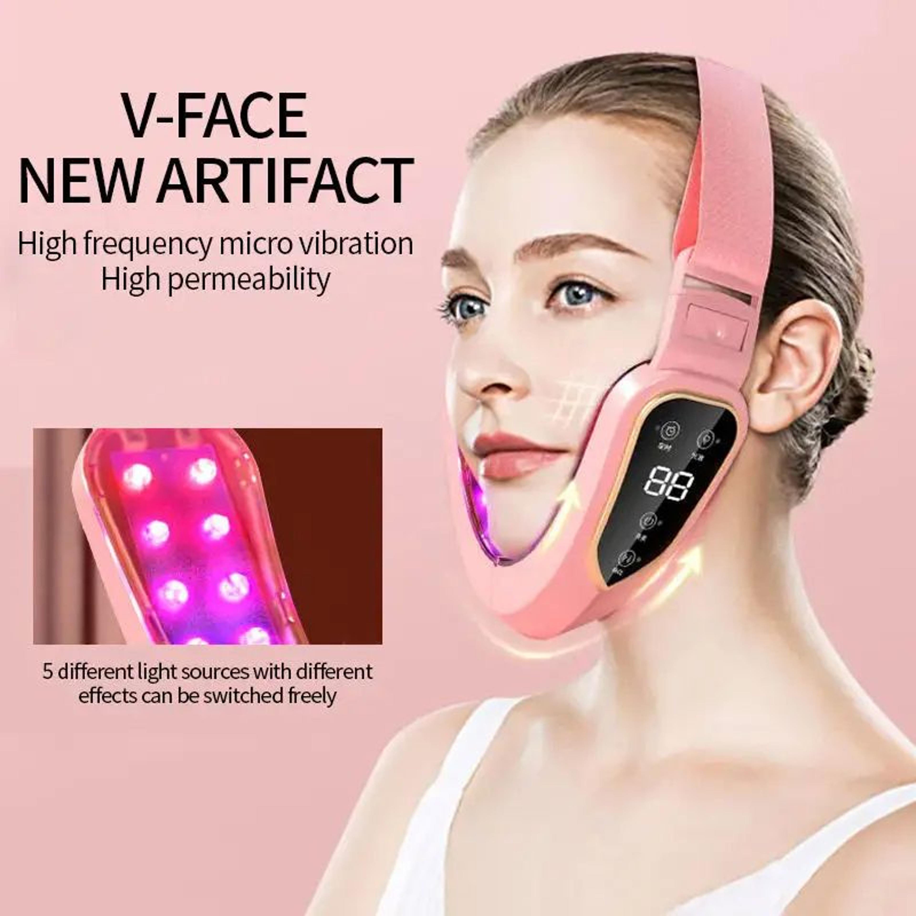 Facial Lifting Device LED Photon Therapy V Face Slimming Vibration Massager For Double Chin Reducti
