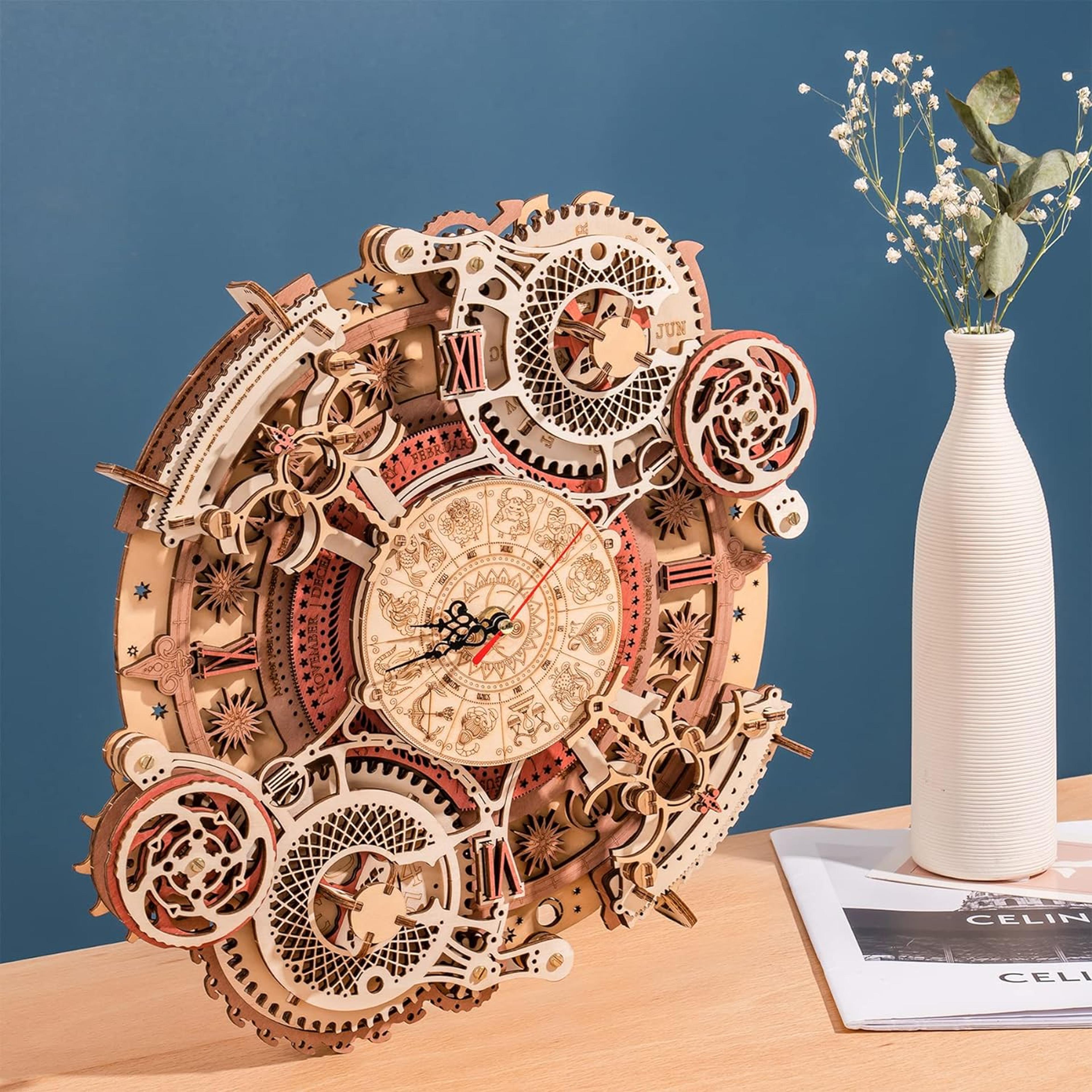 3d wooden puzzles wooden steampunk clock kit, diy mechanical wall quartz aesthetic room for adults home decor