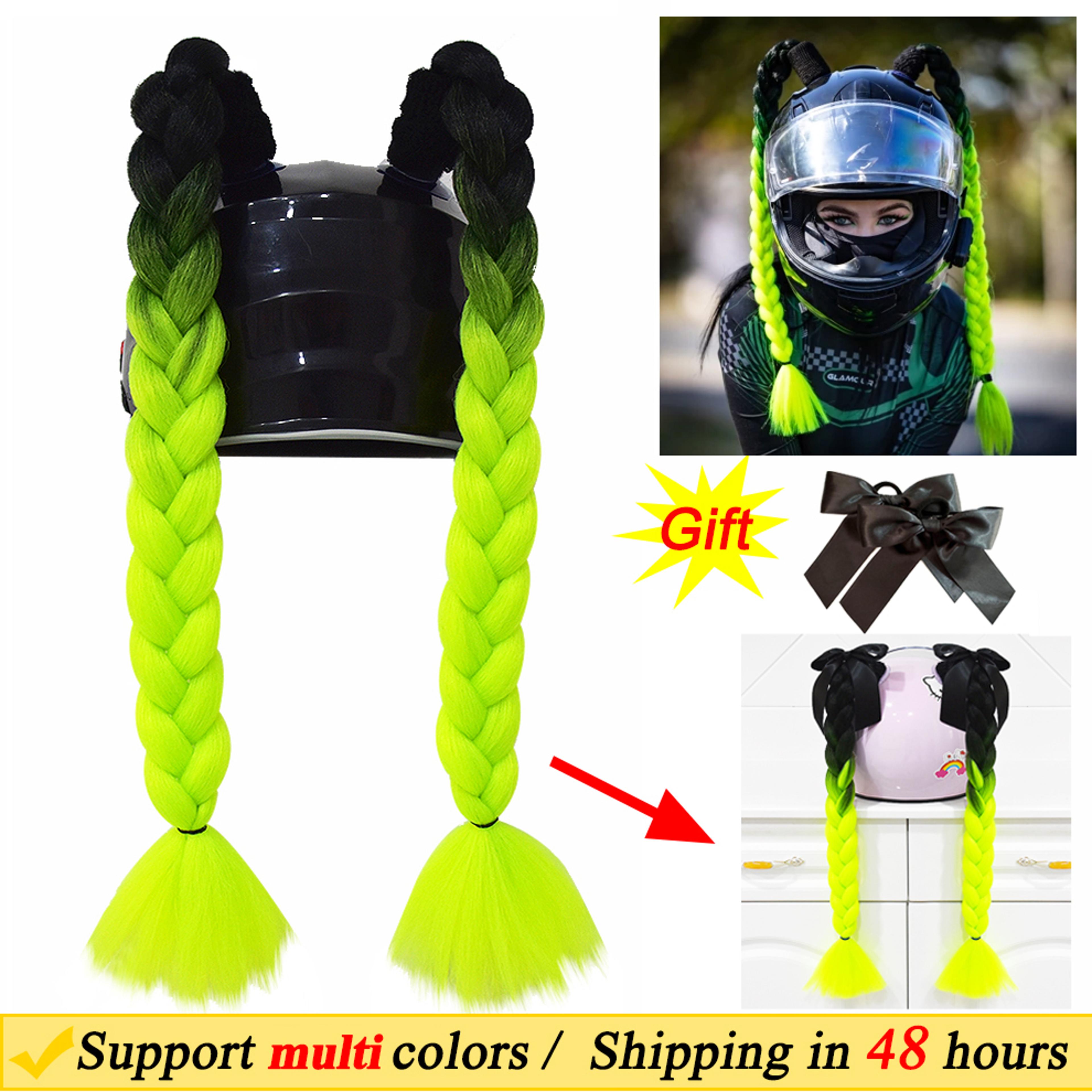 twist dual pigtail wig for motorcycle helmet, women braided hairpiece with sucker attachment for motorbike helmets