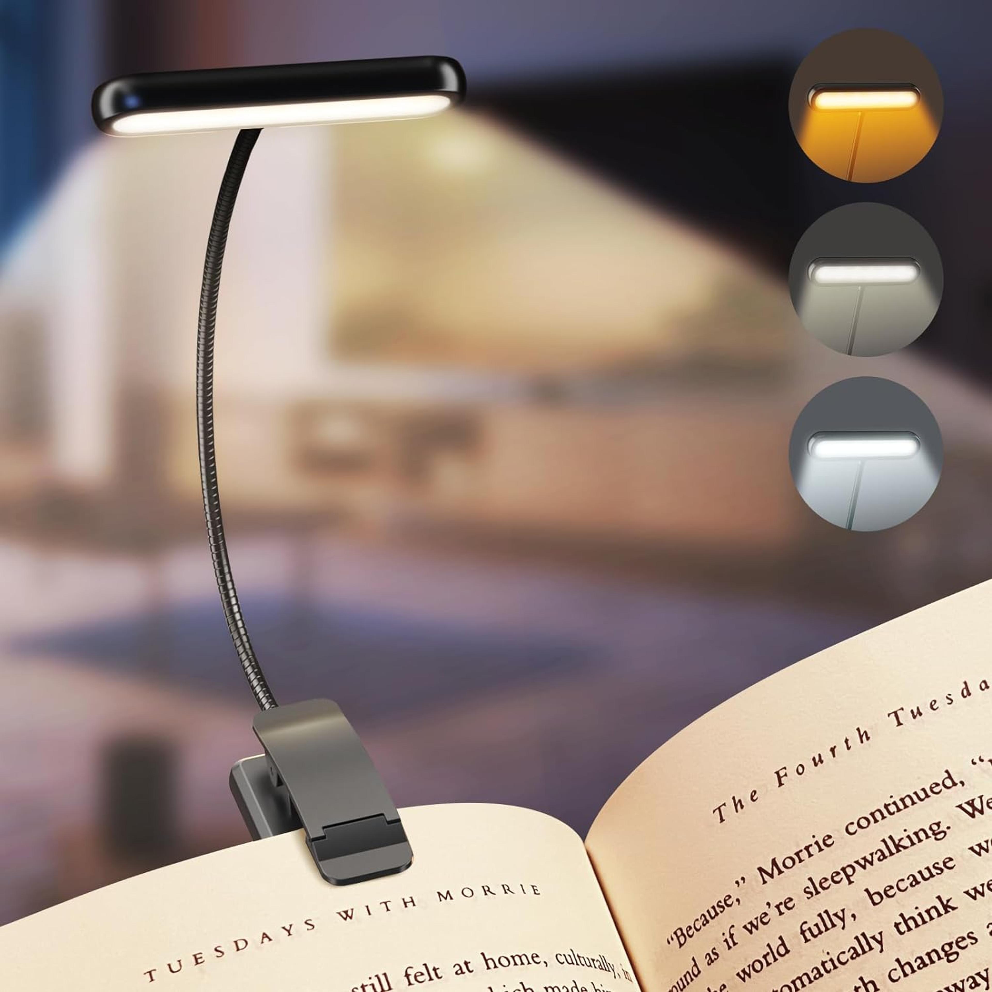 usb rechargeable 14led book reading light, flexible clip-on night lamp, portable warm cool daylight bedside desk light