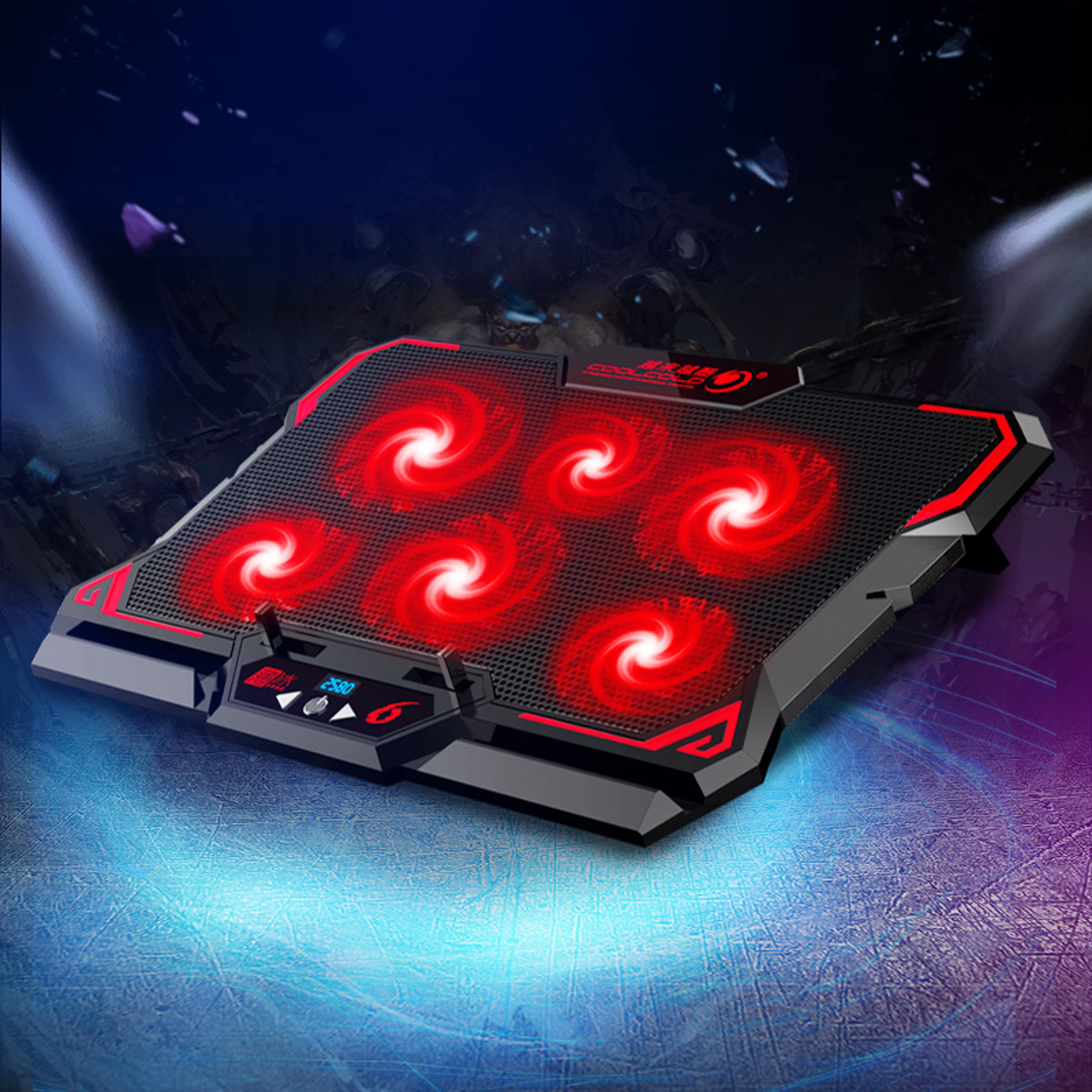gaming laptop cooler six fan, led screen, two usb port, high speed notebook stand, laptop cooling pad