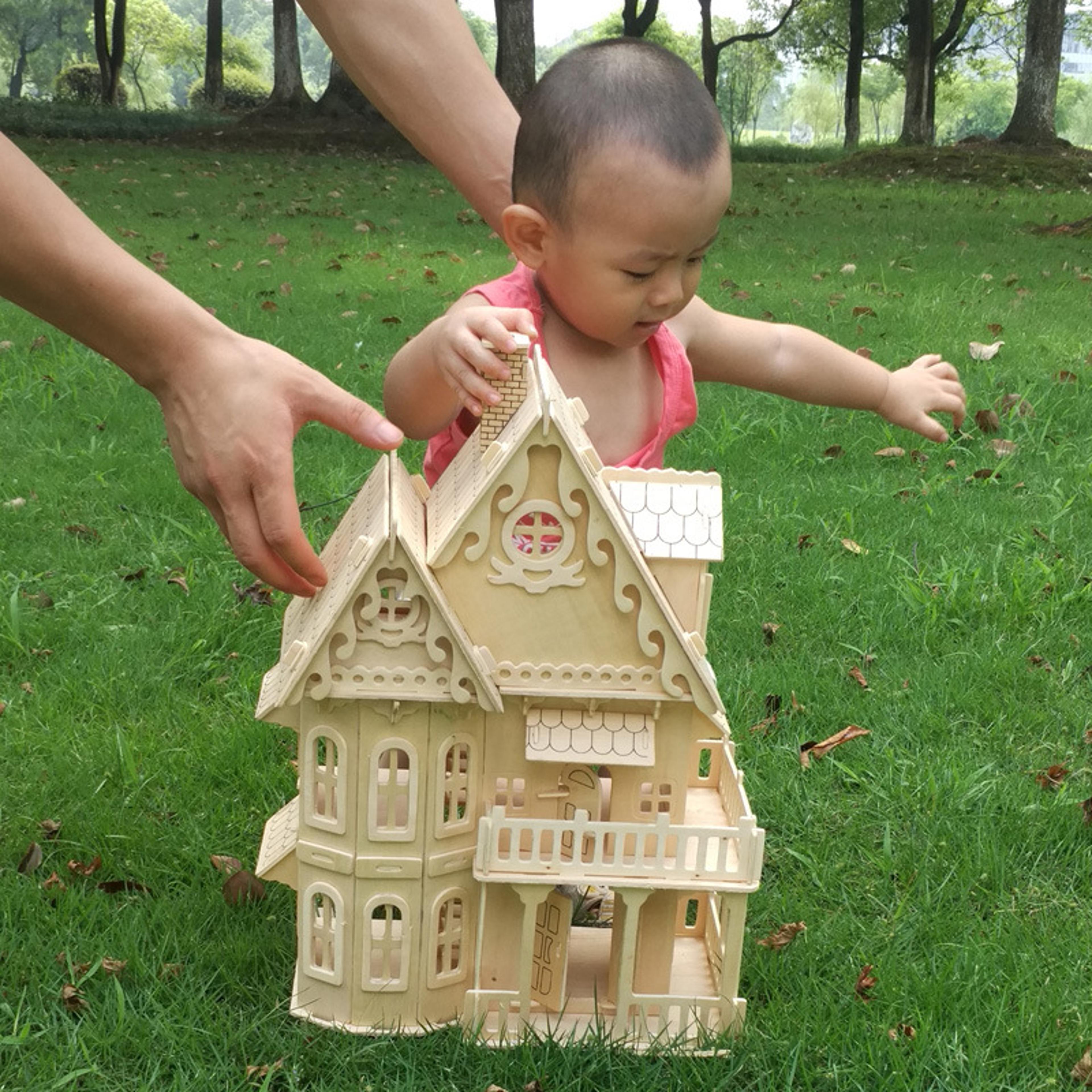 DIY Doll House Villa Model Assembled Miniature Dollhouse Wood 3D Puzzle House Pretend Play Educatio 1