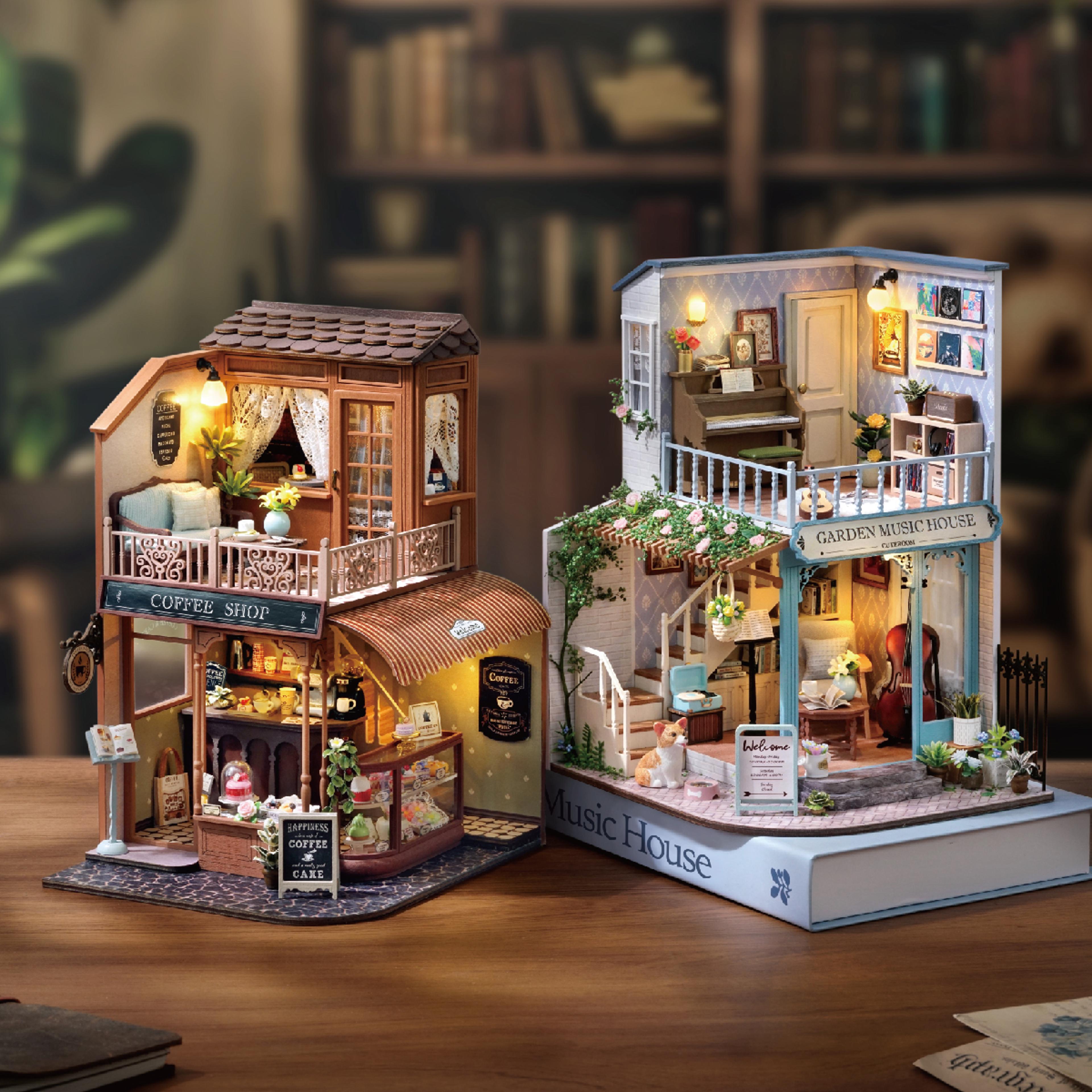 Mini House Bookshelf Dollhouse Kit DIY 3D Puzzle Assembly Building Model Handmade For Teens And Adu 3