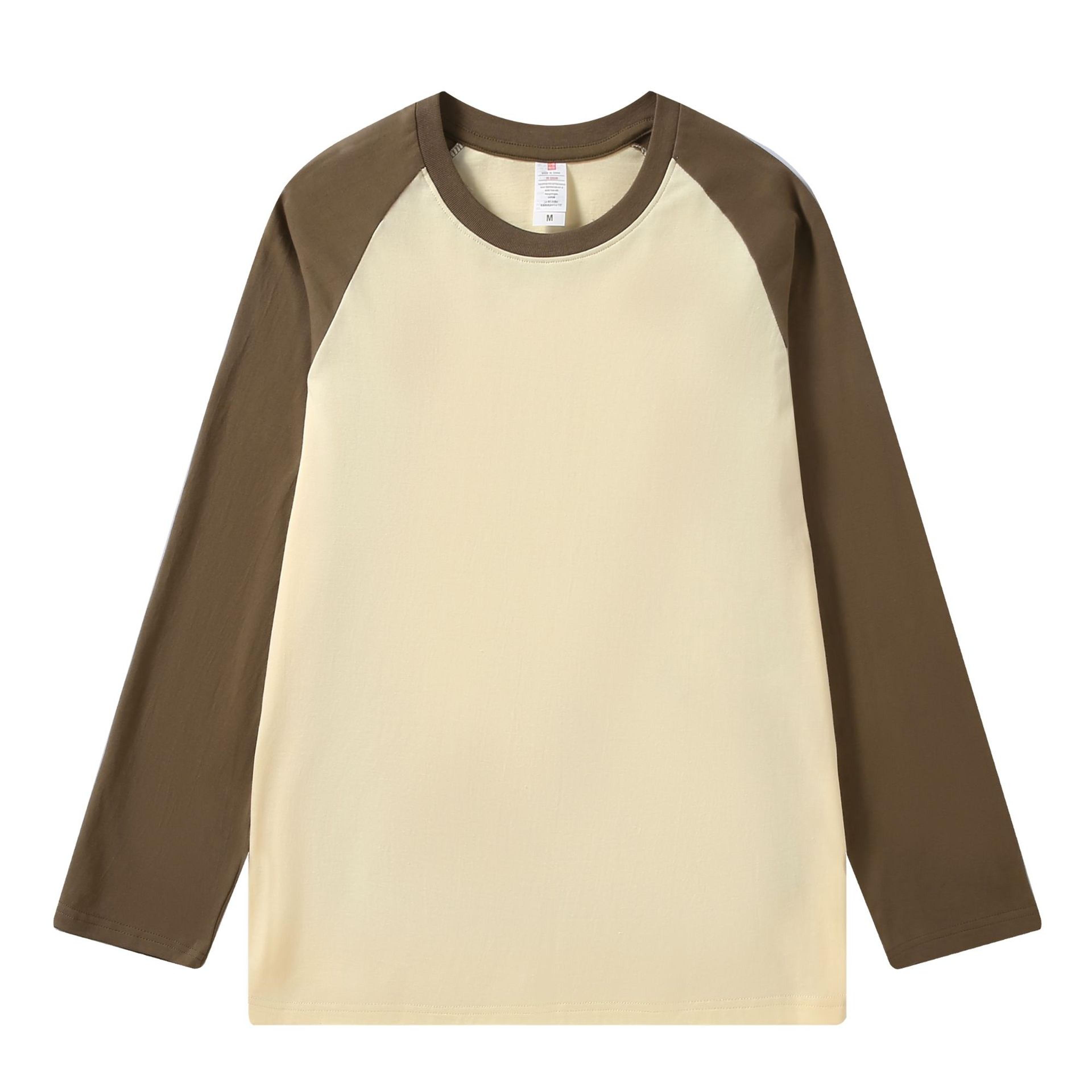 Retro Mens T Shirt Pure Cotton Long Sleeve Top Loose Fit US Style Splicing Shoulder Sleeve Design 7