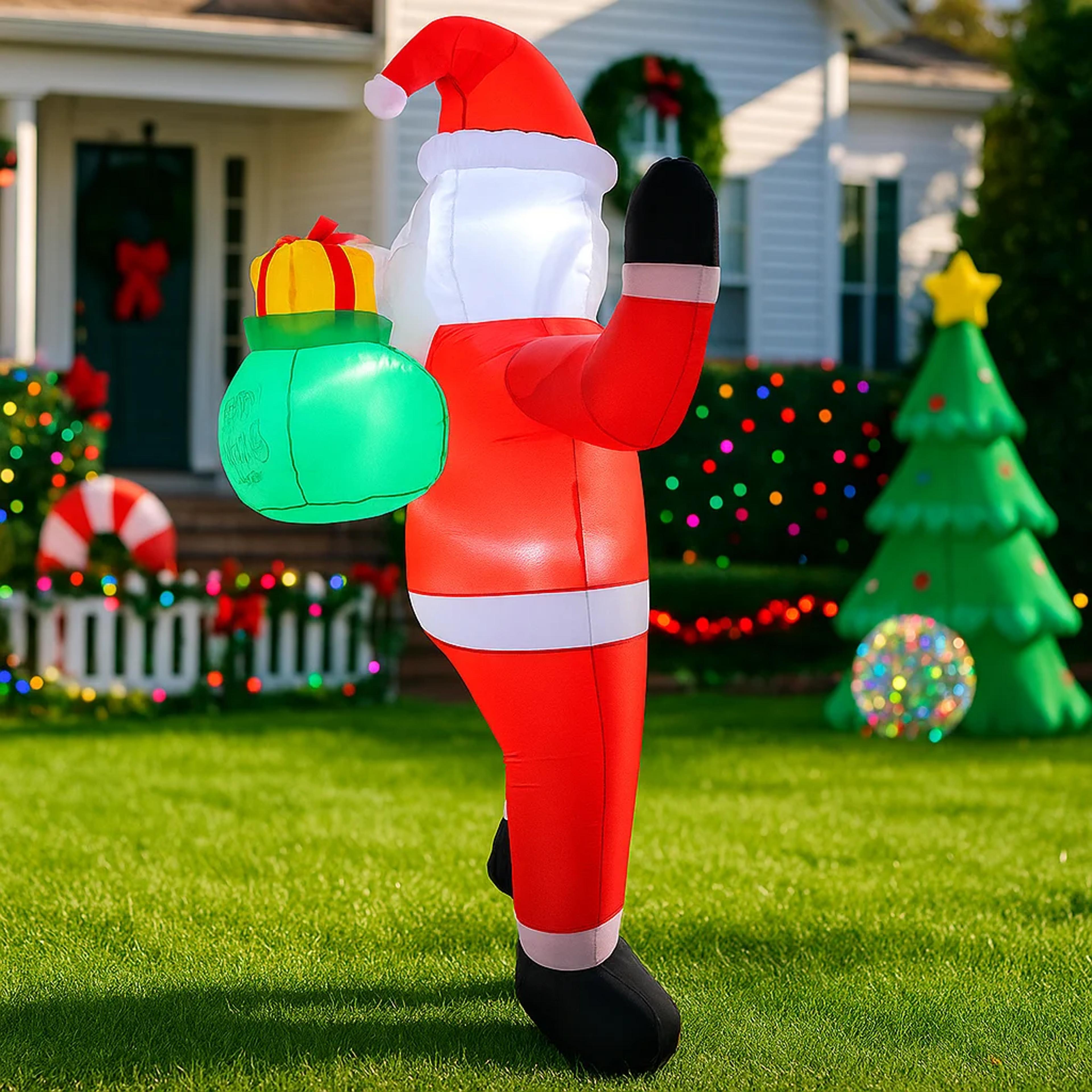 Outdoor Christmas Decorations Santa Claus Inflatable Holding Gift Bag Yard Holiday Party Toy Orname