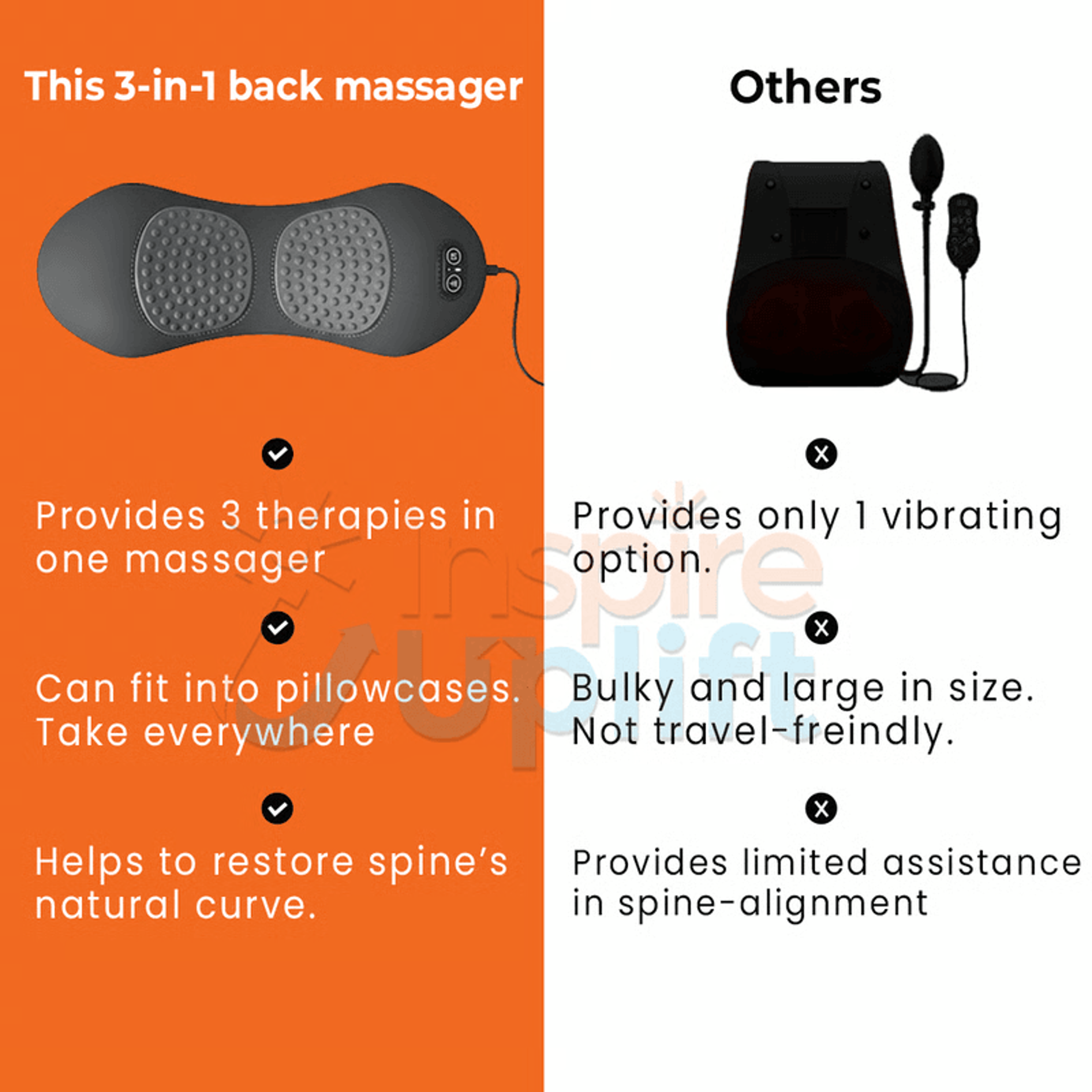 Lumbar traction massager with vibration and heat therapy for spinal decompression