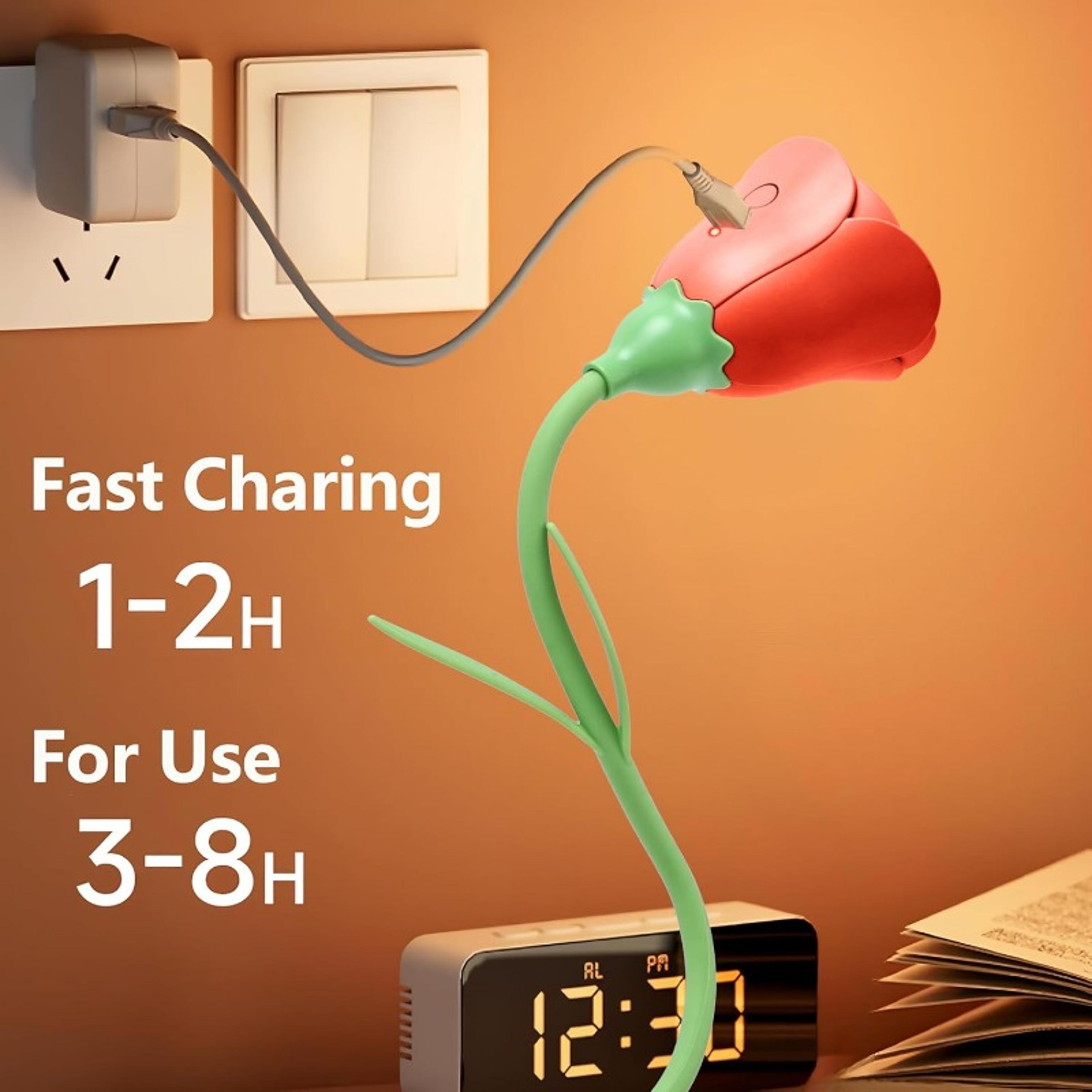 Creative Rechargeable Rose LED Desk Lamp Bendable Dimmable Flower Night Light With Brightness Memor 4