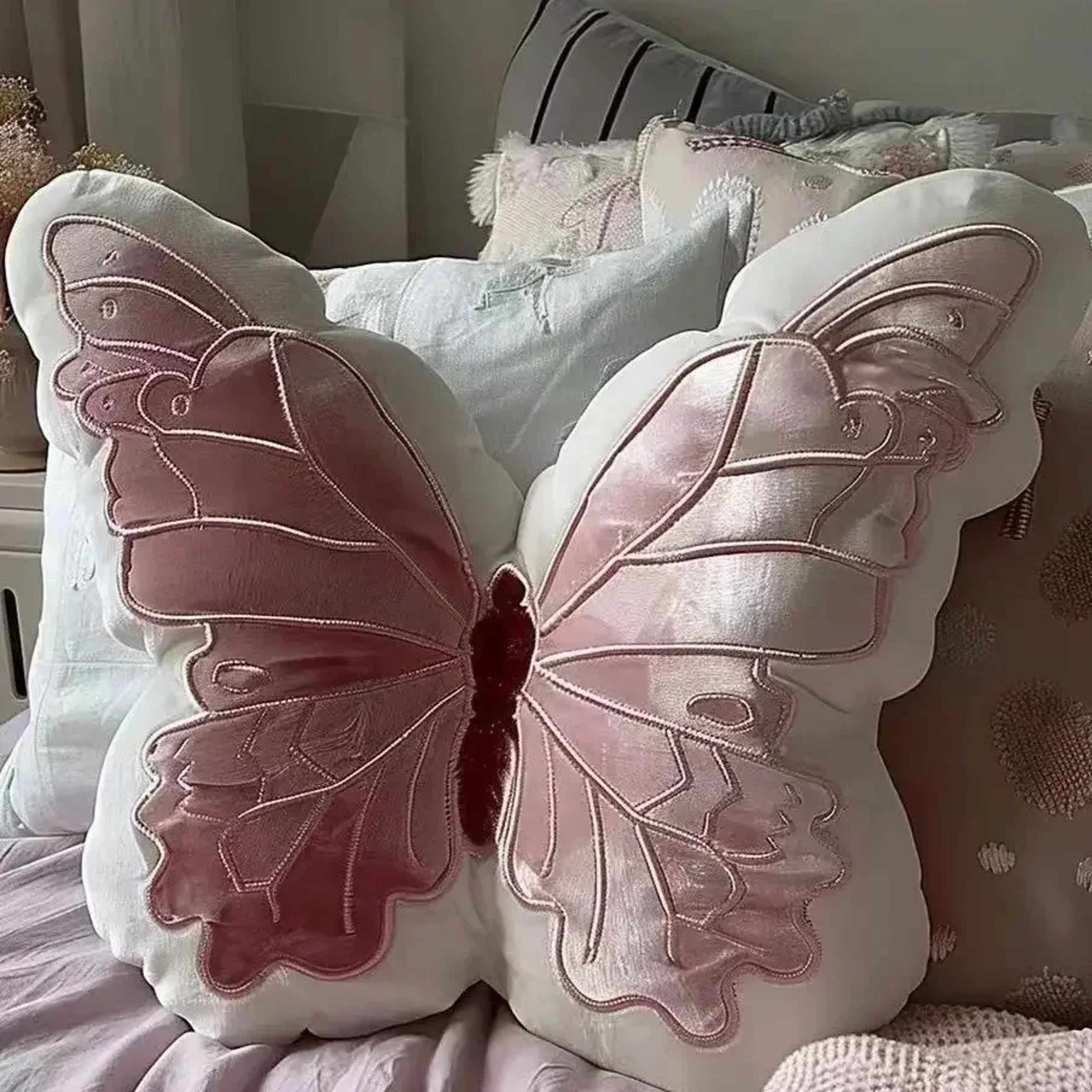 Cute Original Chair Cushion Simple Style Butterfly Shape Pillow Soft Pink Butterfly Pillow Home Dec 6