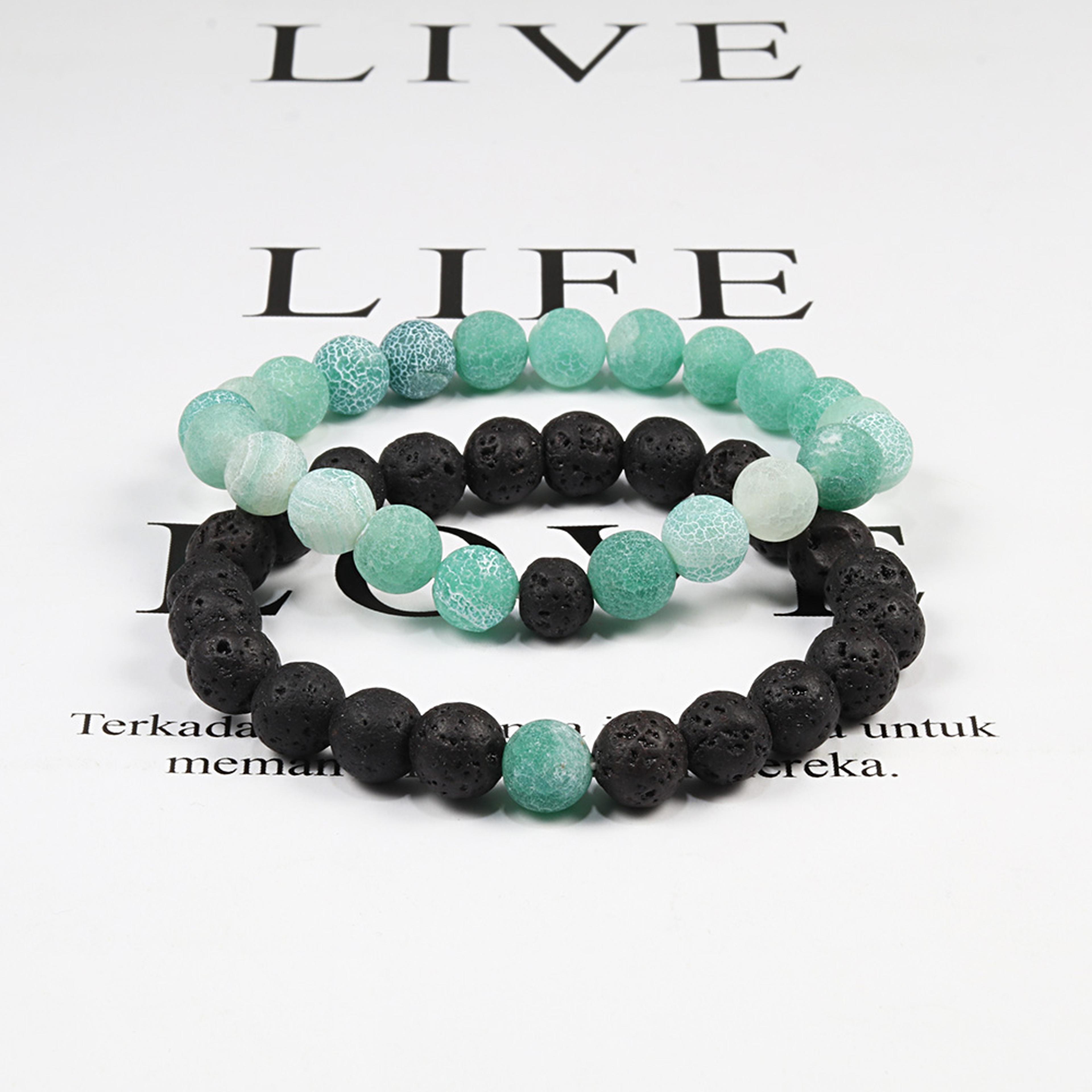 Natural Lava Stone Beaded Bracelets Bangles Set For Couples Energy Distance Best Friend Jewelry Gif