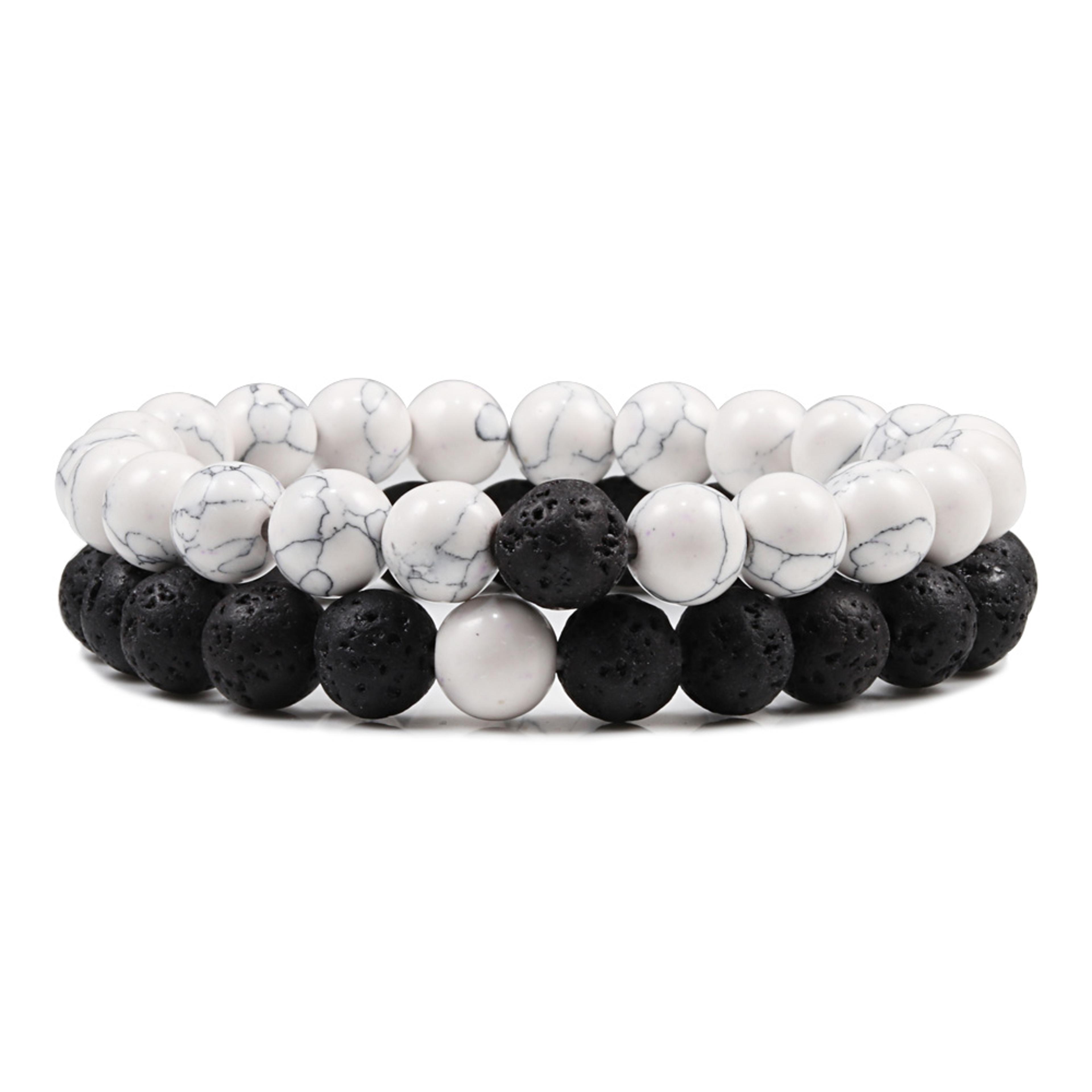 Natural Lava Stone Beaded Bracelets Bangles Set For Couples Energy Distance Best Friend Jewelry Gif 9