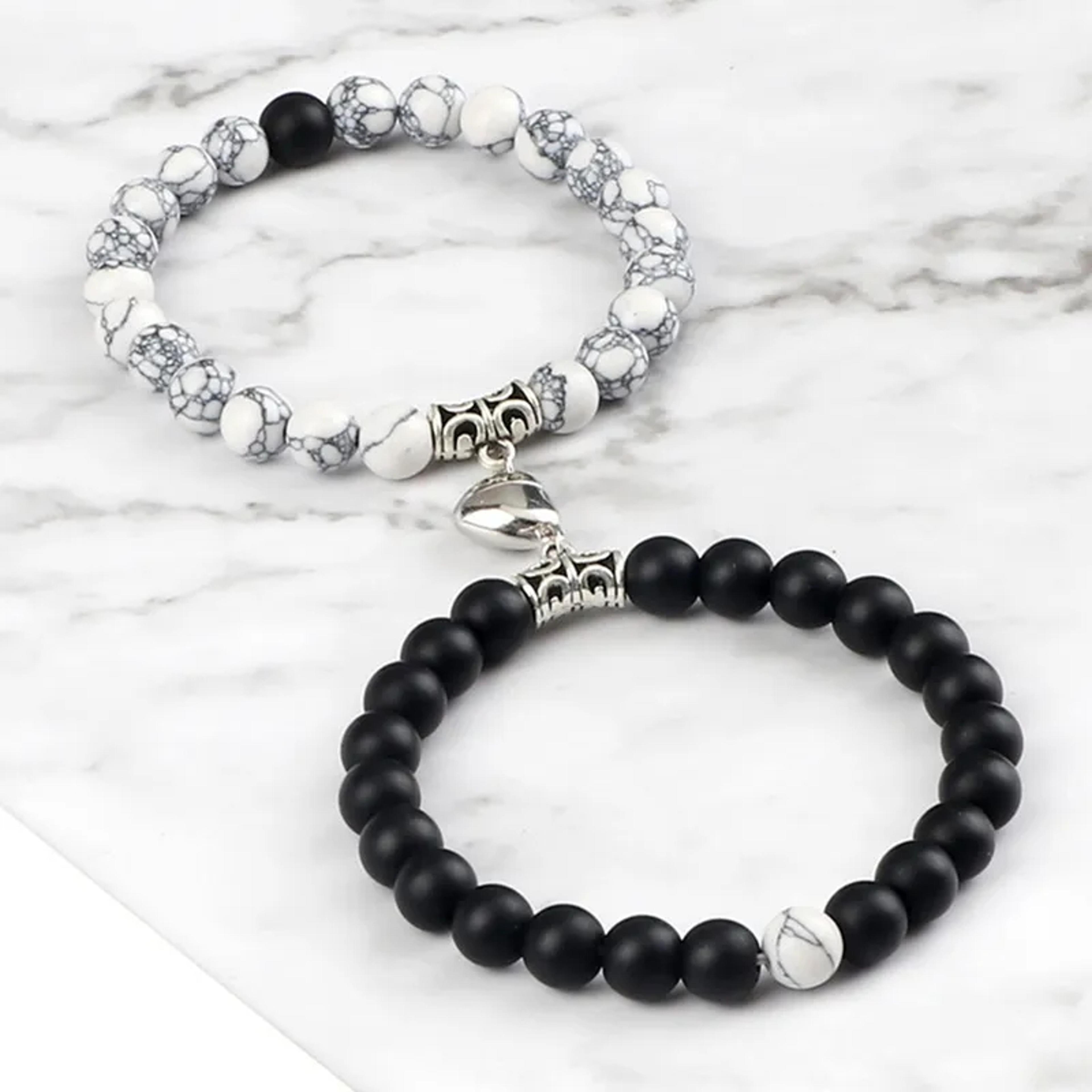Natural Stone Beads Bracelet For Lovers Heart Magnet Distance Couple Friendship Jewelry Gift 1