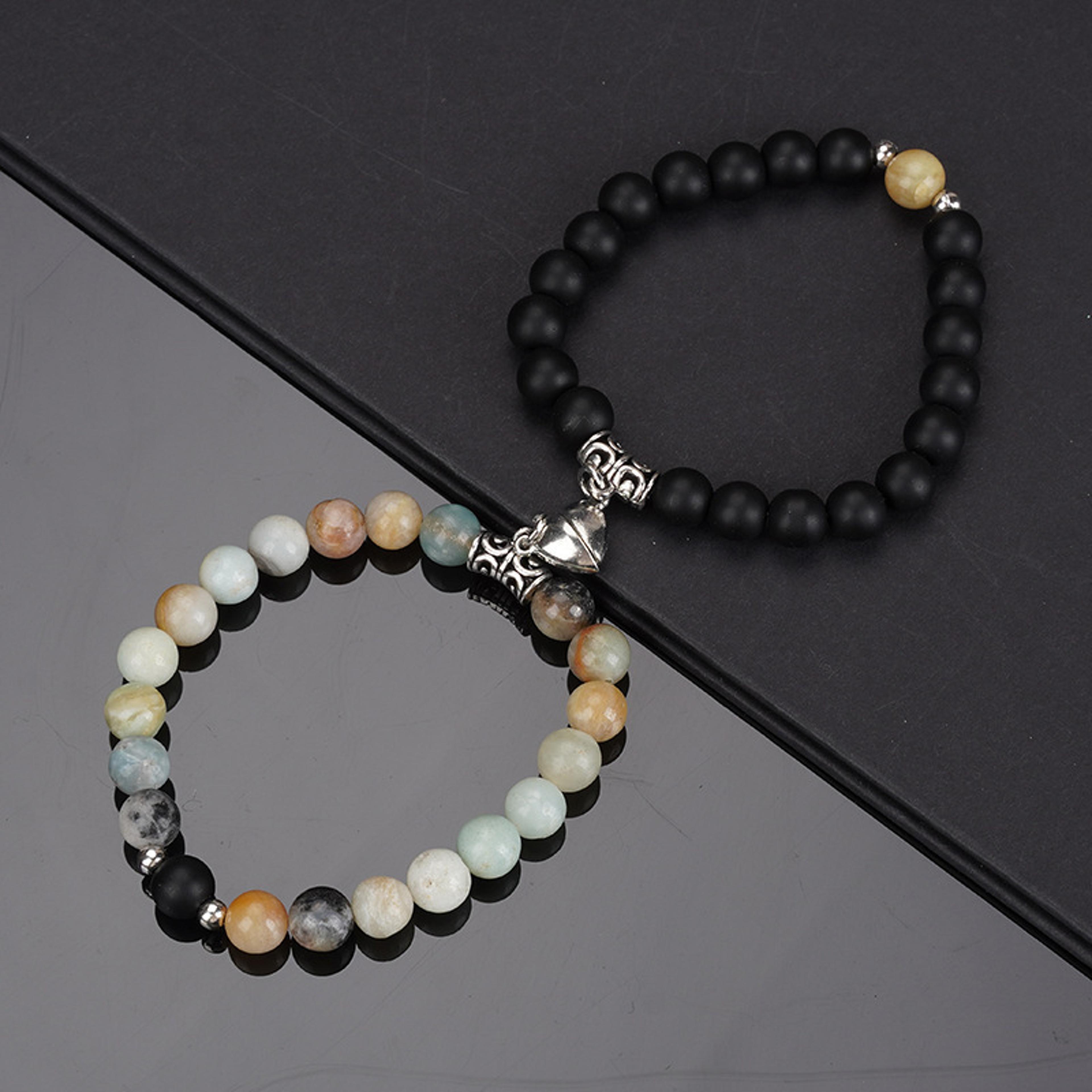 Natural Stone Heart Magnet Distance Couple Bracelets Beads Friendship Fashion Jewelry Gift 3