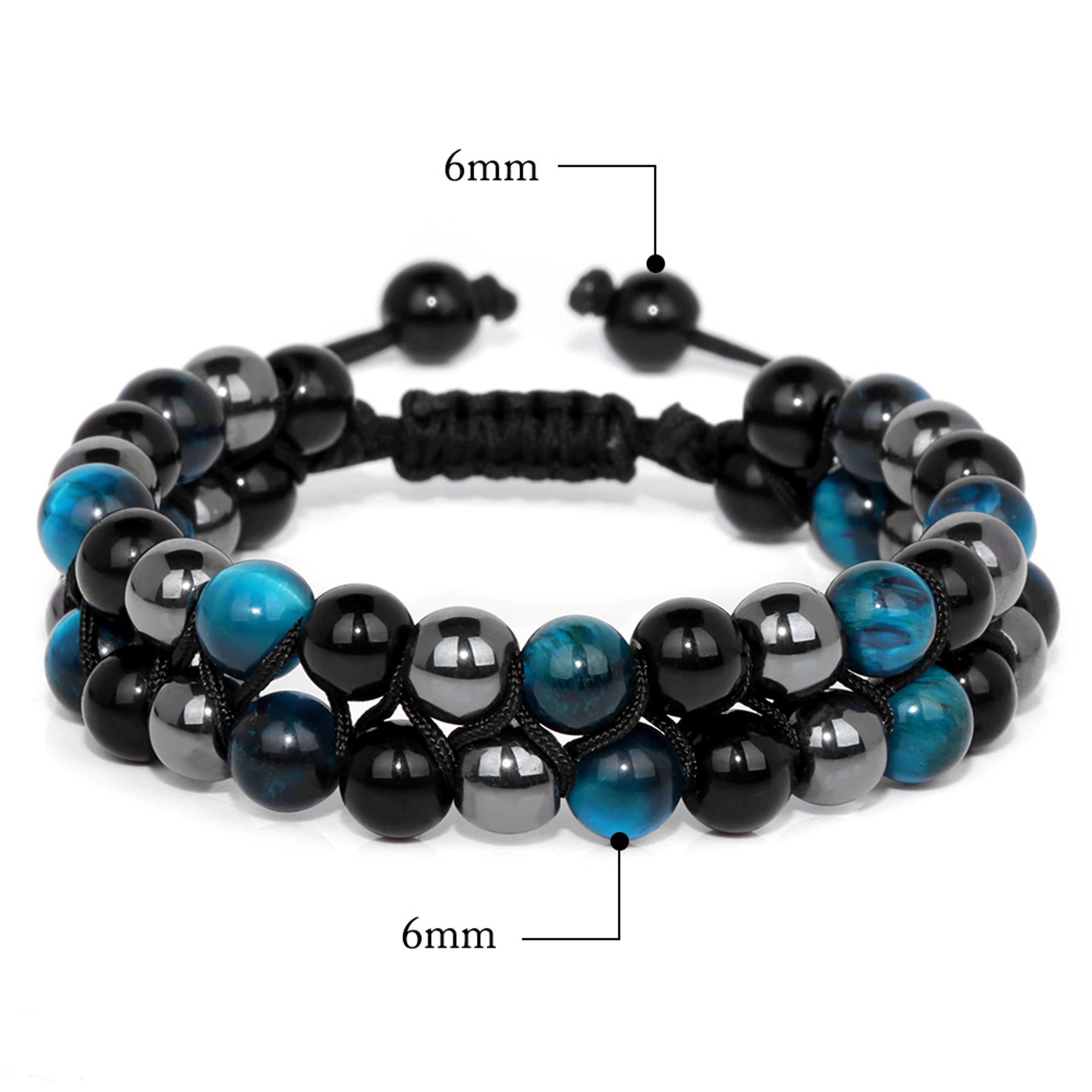 Doublelayer Men Tiger Eye Beads Bracelet Natural Stone Hematite Health Care Charm Bracelets Jewelry 4