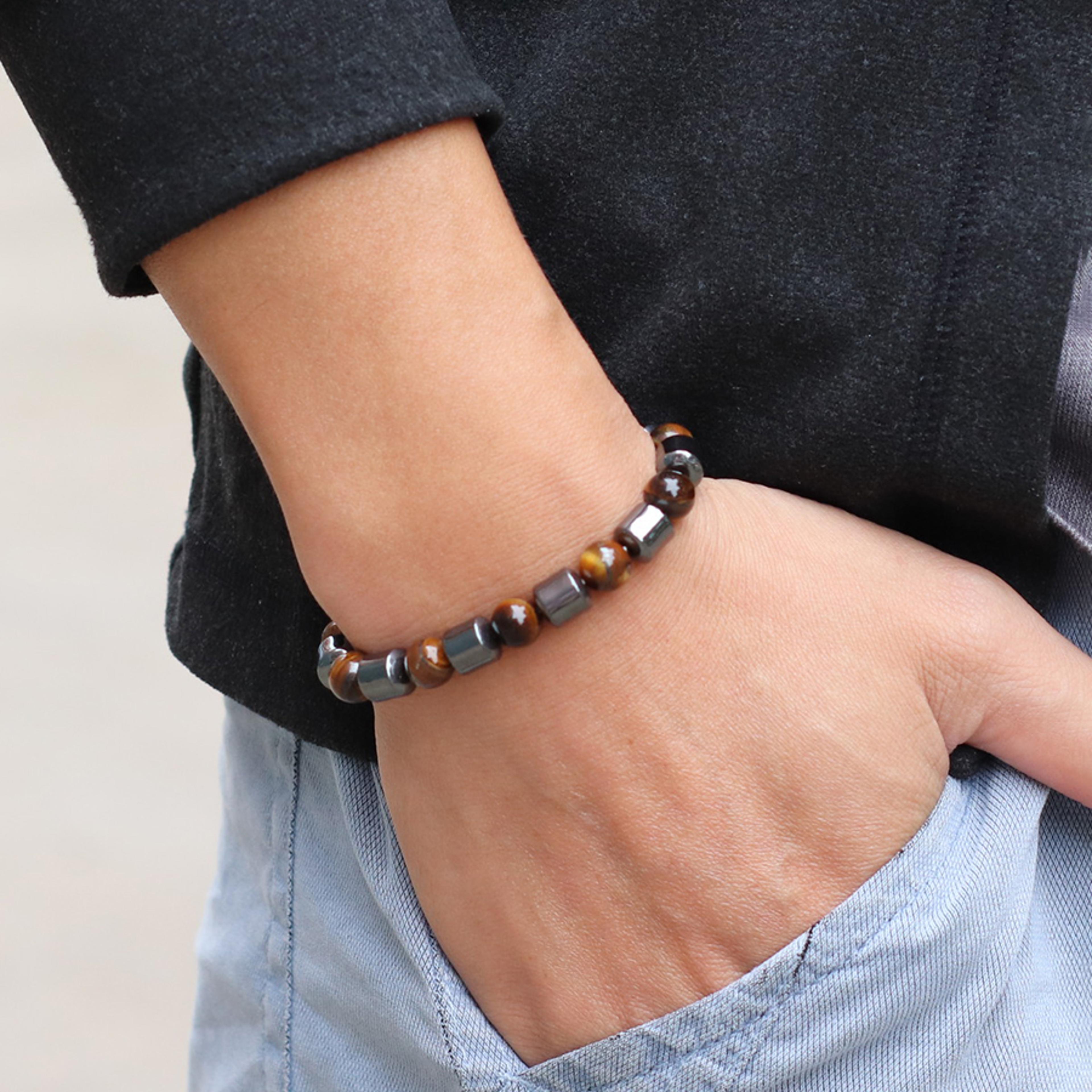 Premium Men Bracelet Howlite Hematite Tiger Eyes Homme Cycling Decoration 1
